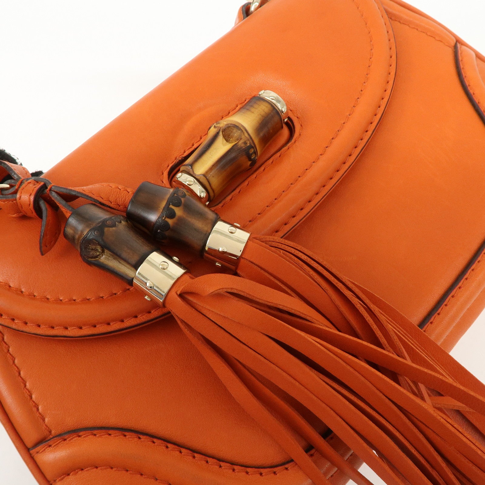 GUCCI Bamboo Leather 2Way Bag Hand Bag Shoulder Bag Orange 254884 Used