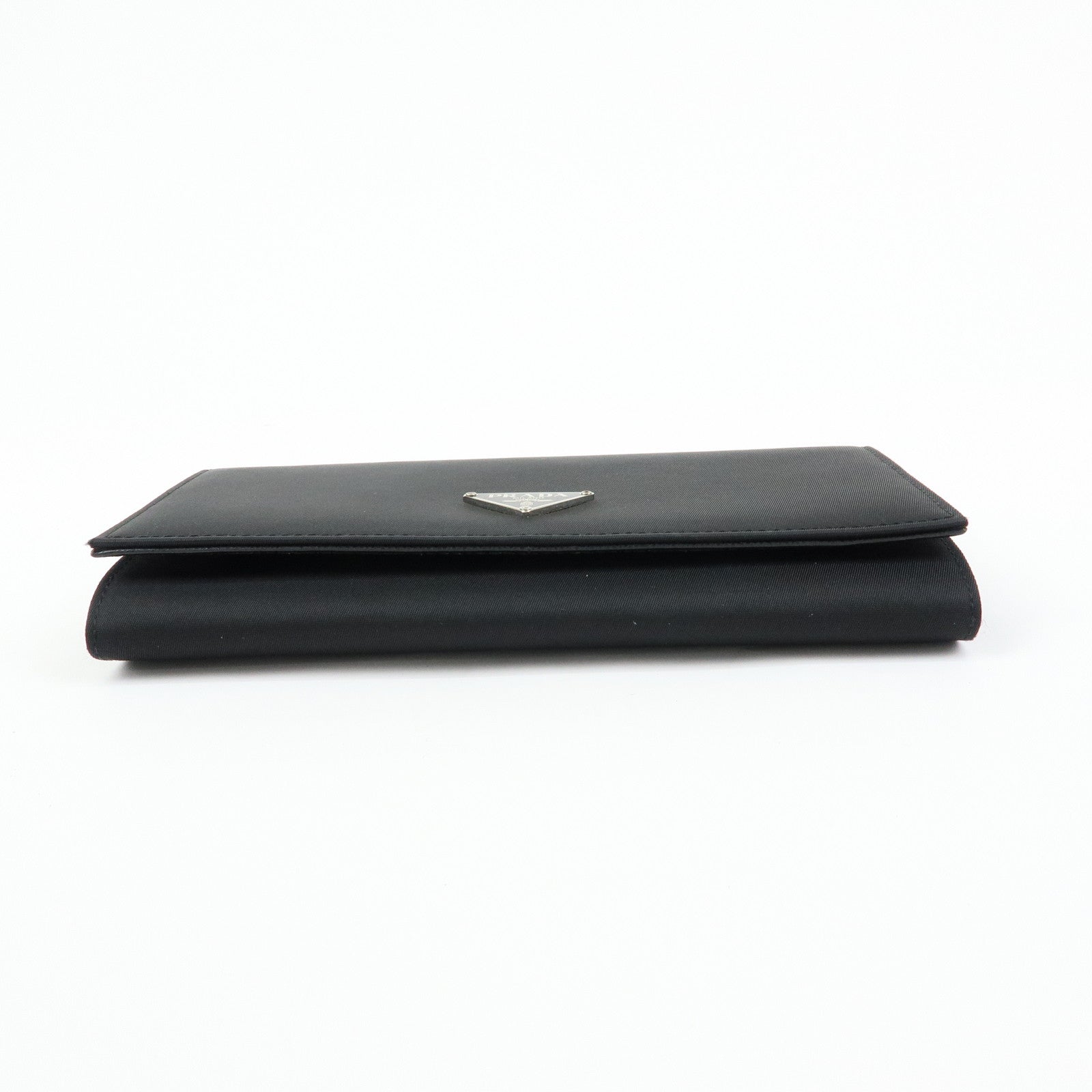 PRADA Triangle Logo Nylon Leather Long Wallet Black M608