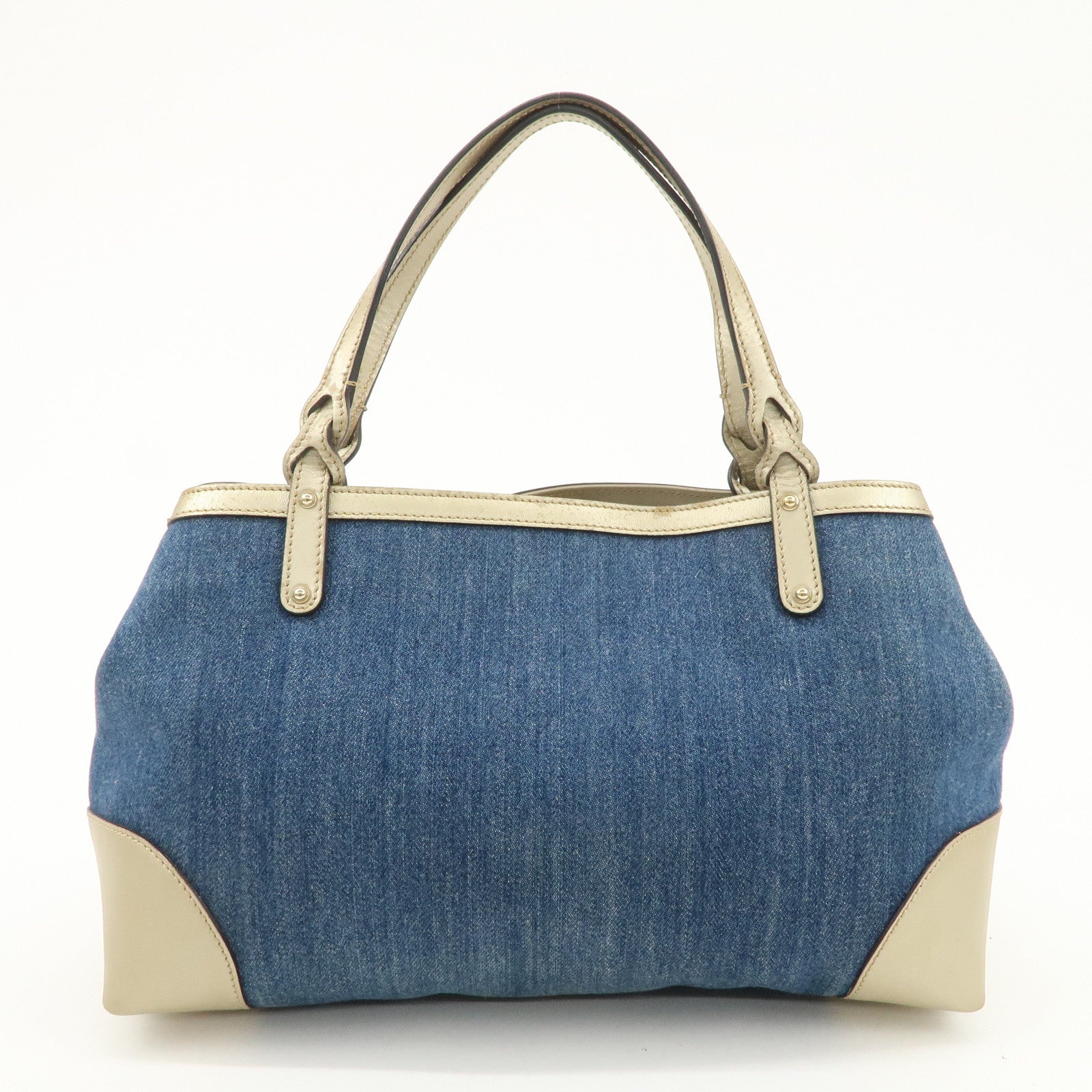 GUCCI Craft Denim Leather Tote Bag Shoulder Bag Blue Gold 348715 Used
