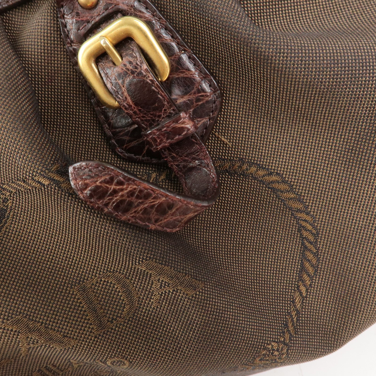 PRADA Logo Canvas Embossed Leather 2Way Shoulder Bag Hand Bag Brown