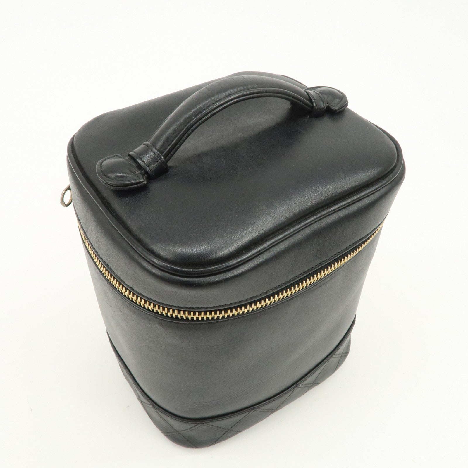 CHANEL Bicolore Lamb Skin Vanity Bag Hand Bag Black A01619
