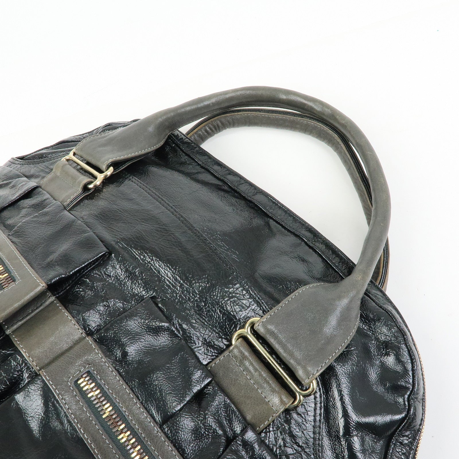 Chloe See by Chloe Leather Boston Bag Hand Bag Metalic Black