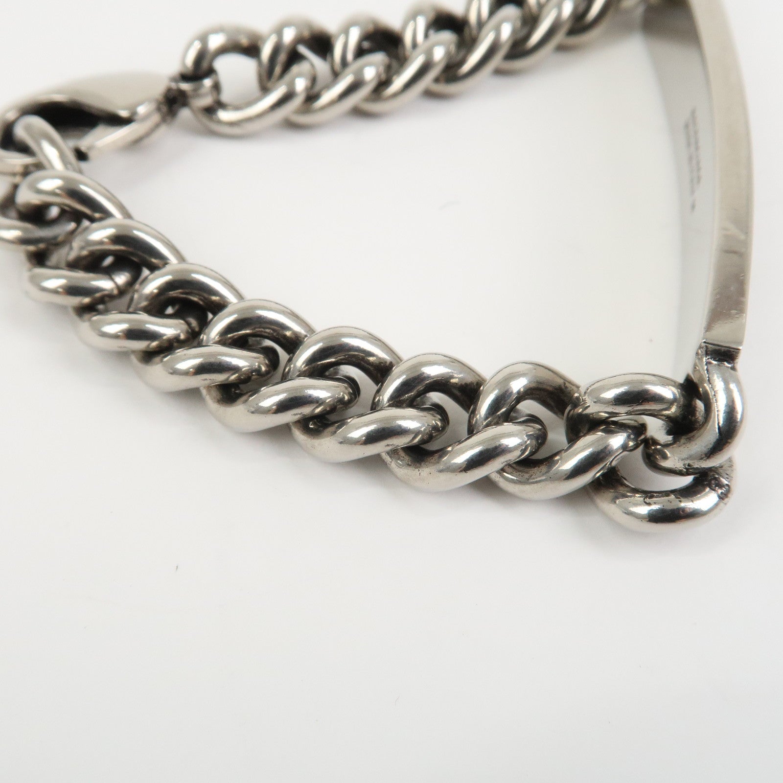BALENCIAGA Logo Plate Metal Chain Bracelet Silver