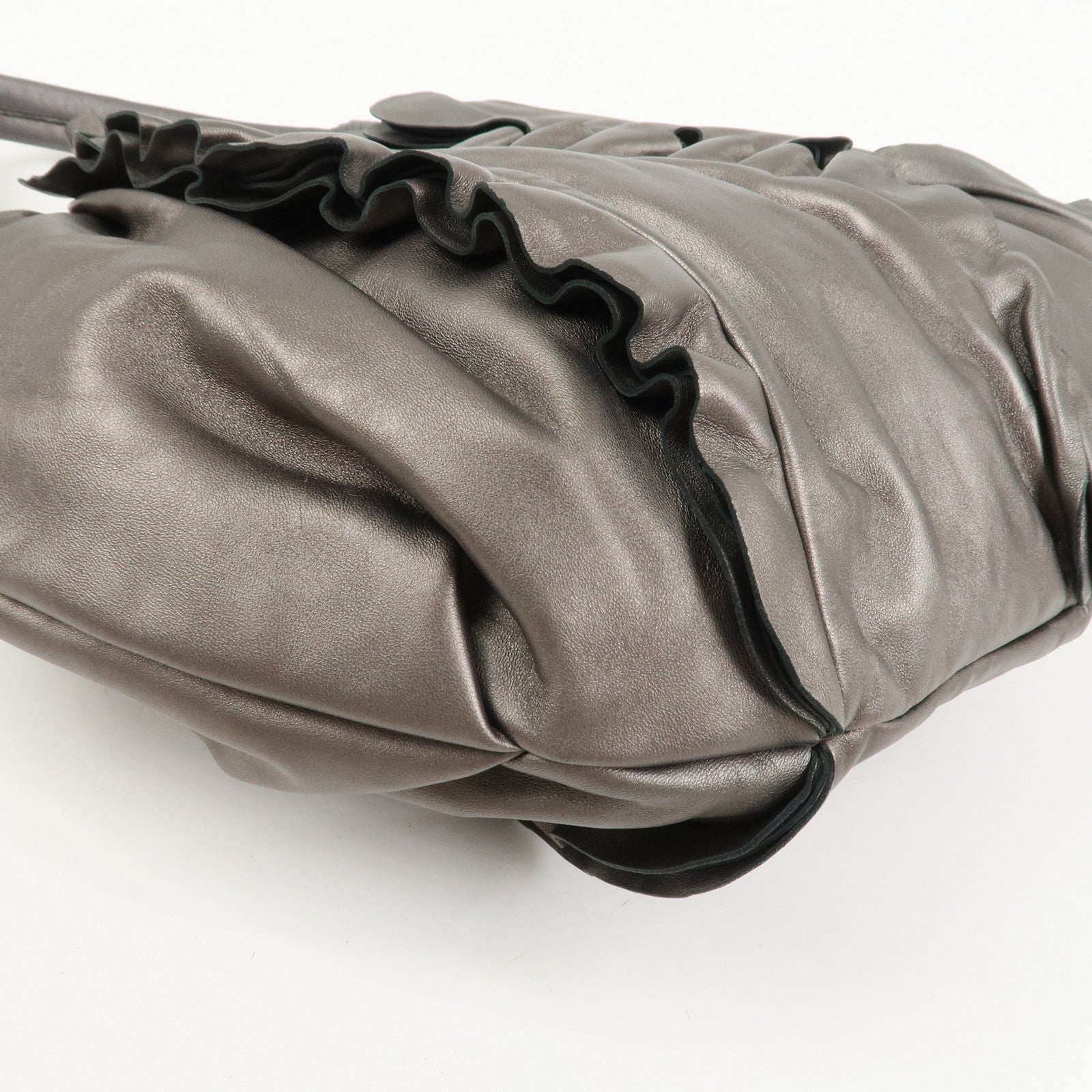 PRADA Logo Frilled Leather Shoulder Bag Hand Bag Bronze BR3993