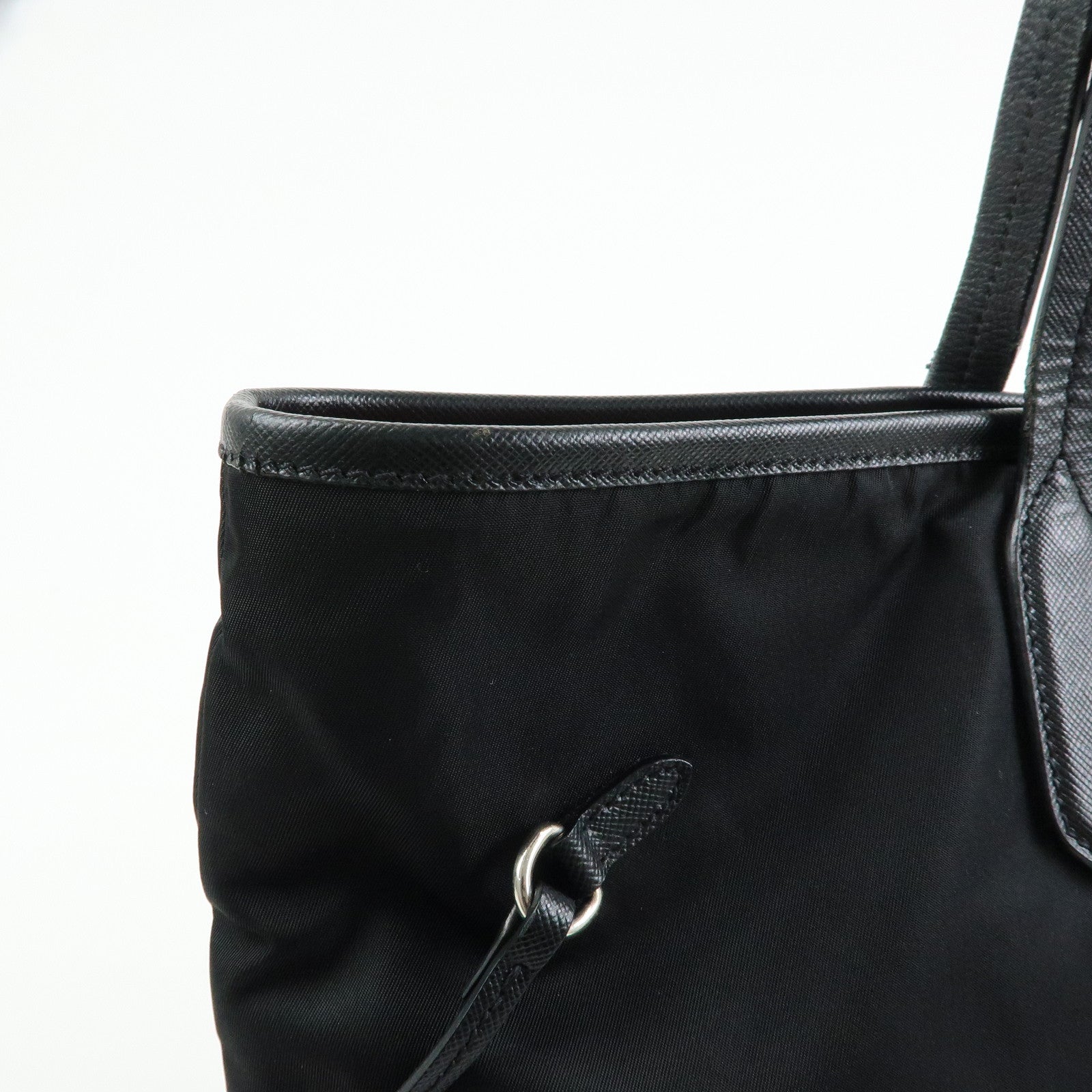 PRADA Logo Nylon Leather Tote Bag Shoulder Bag Hand Bag Black