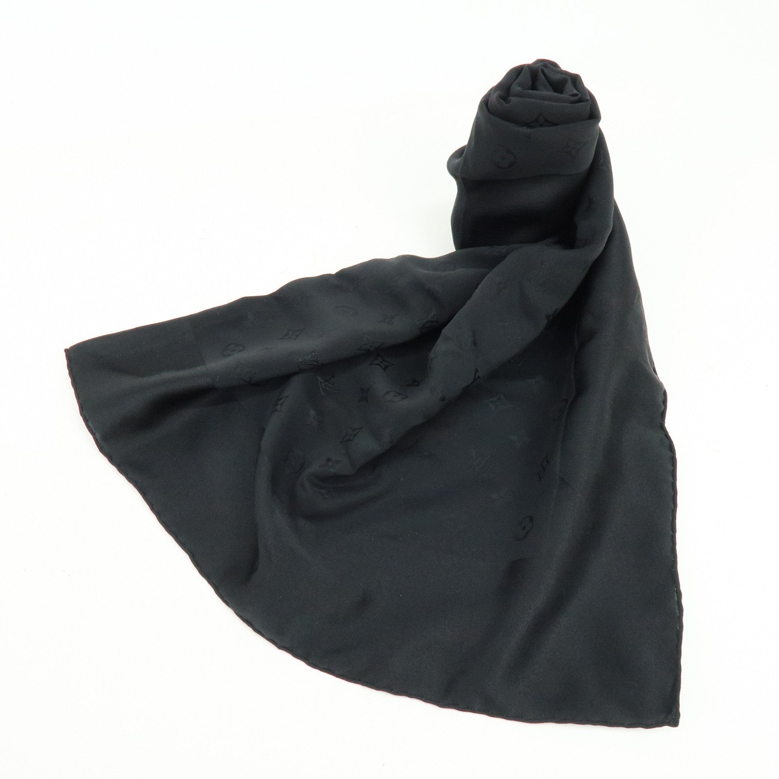 Louis Vuitton Monogram Silk 100% Scarf Shawl Black
