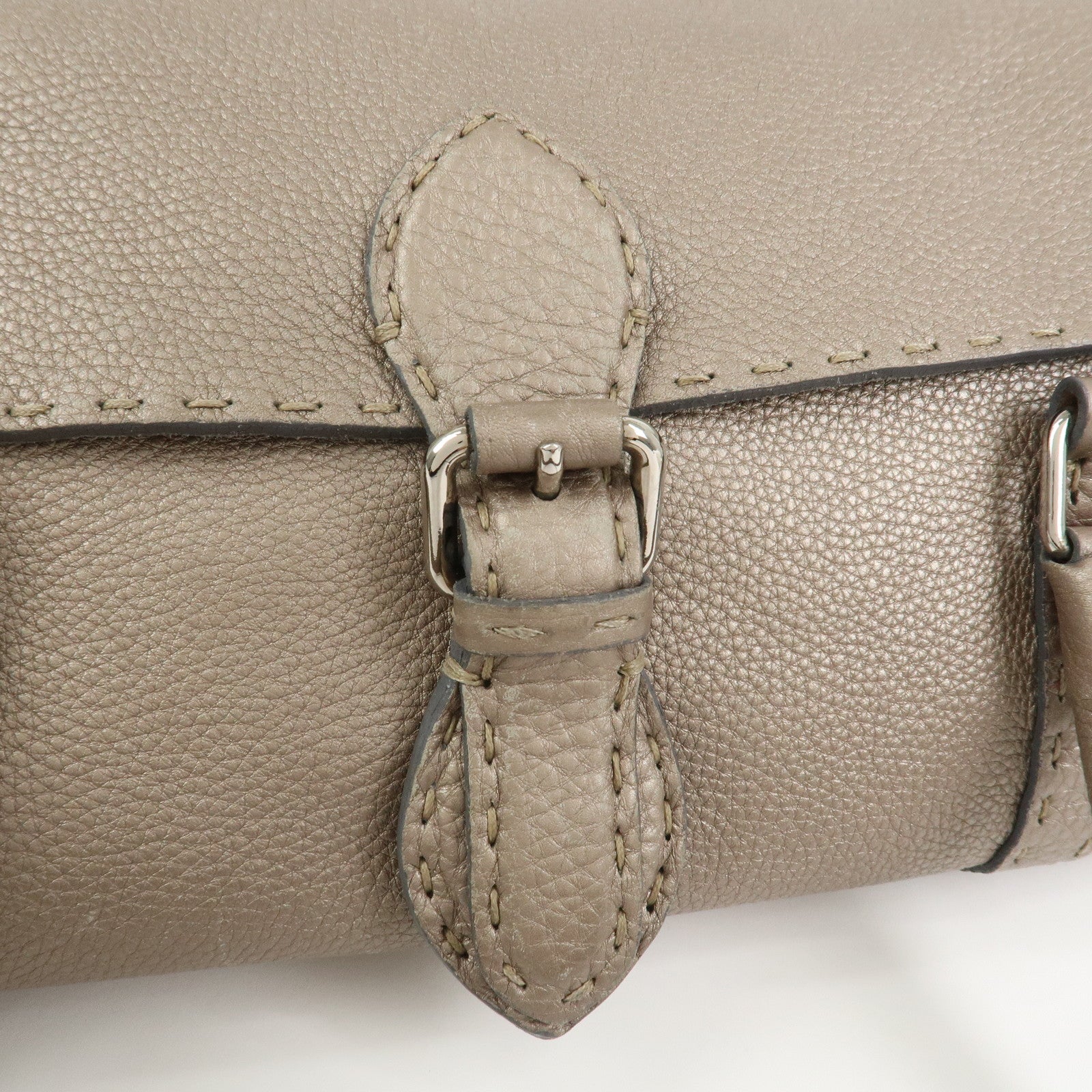 FENDI Seleria Linda Leather Shoulder Bag Hand Bag Greige 8BR442