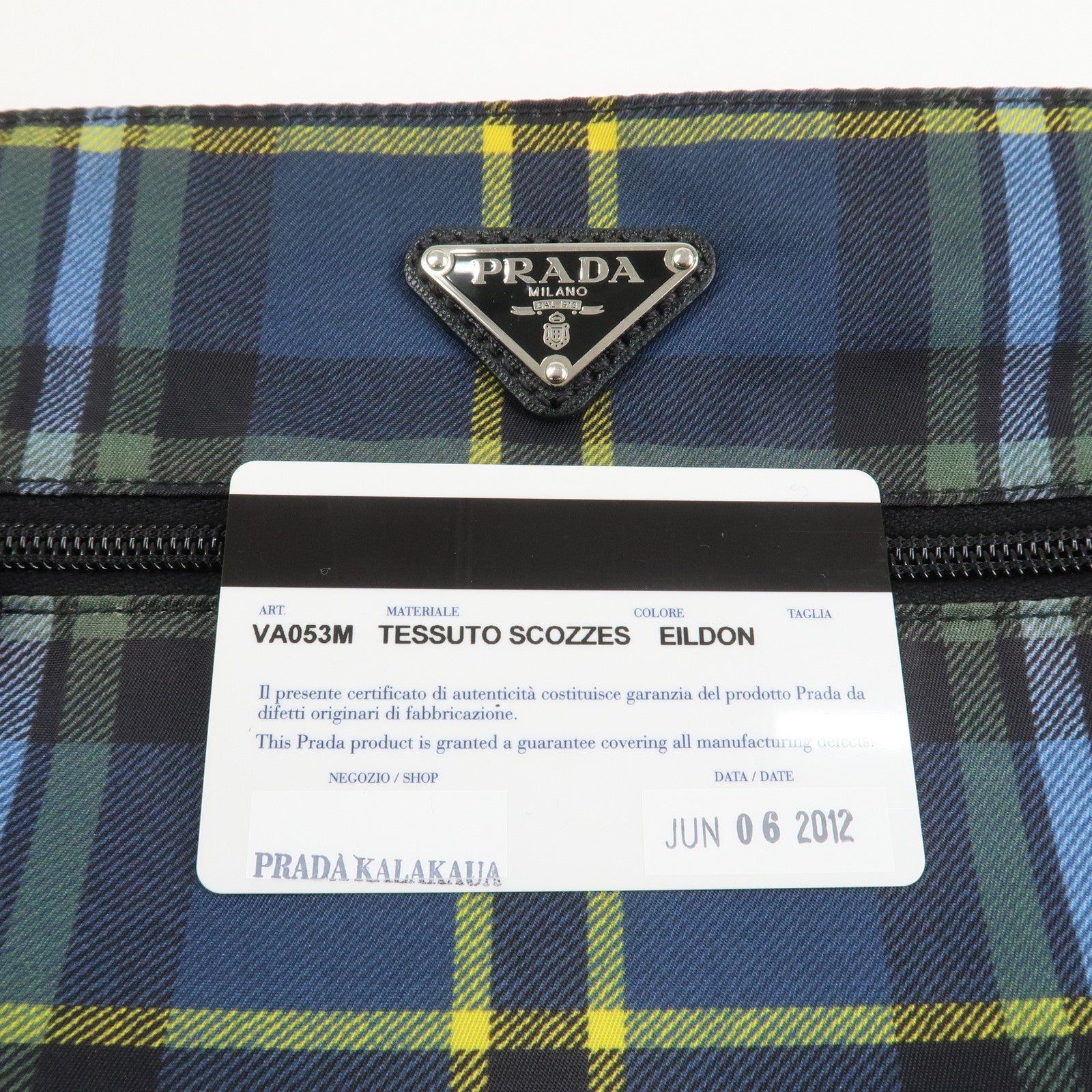 PRADA Triangle Logo Nylon Plaid Shoulder Bag Navy Multicolor VA053M Used