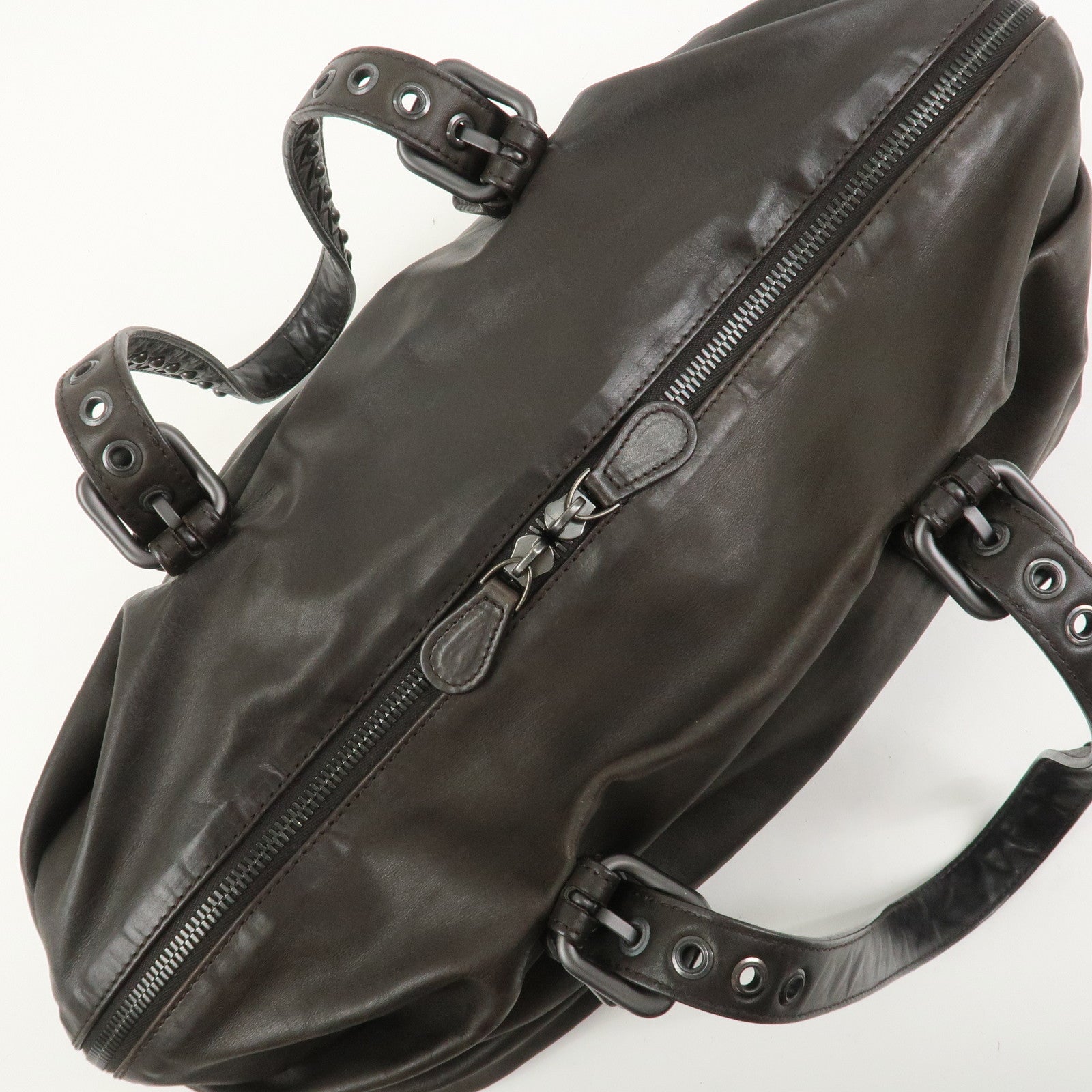 BOTTEGA VENETA Intrecciato Lamb Skin Hand Bag Dark Brown114087