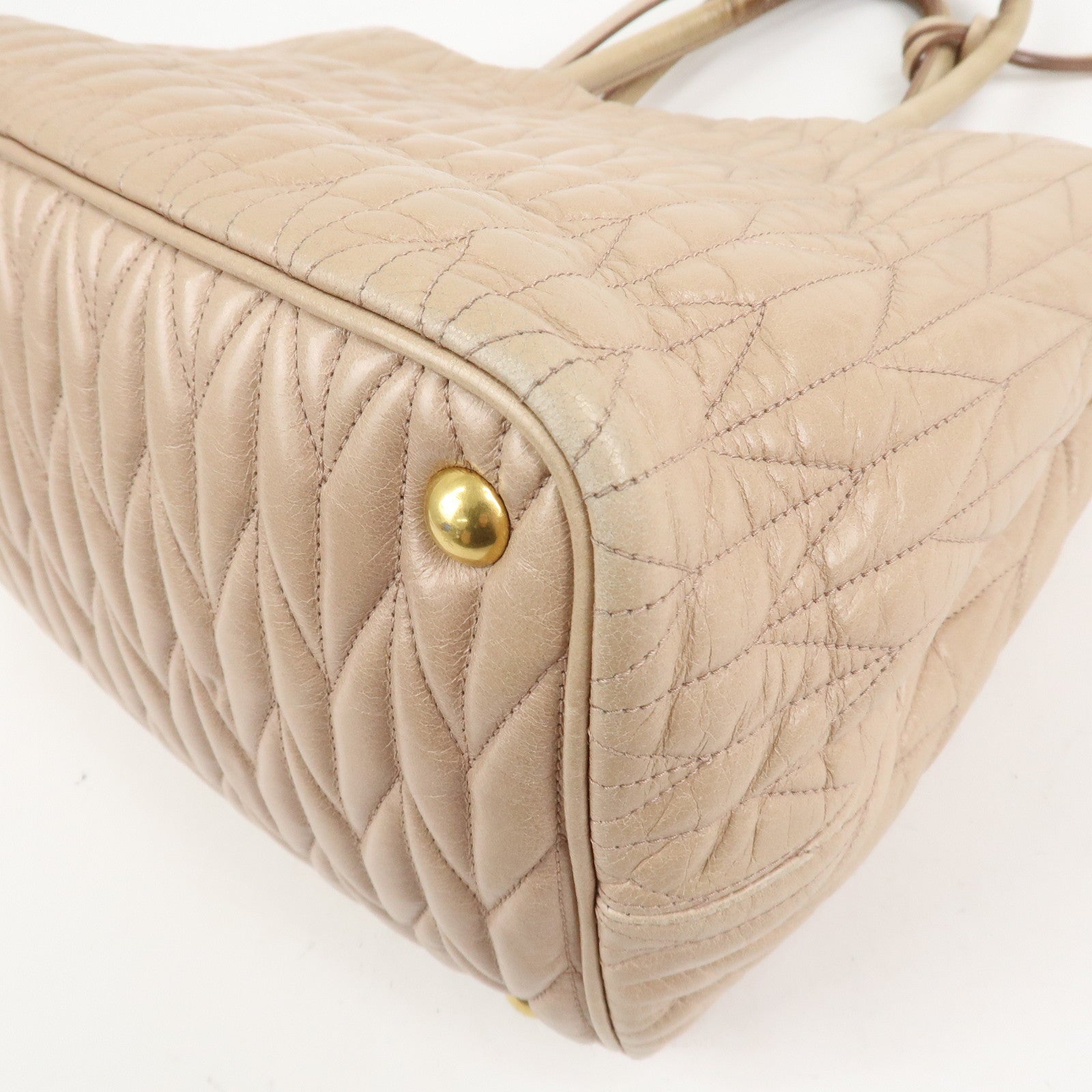 MIU MIU Leather Ribbon 2Way Shoulder Bag Hand Bag Tote Bag Beige RN1096