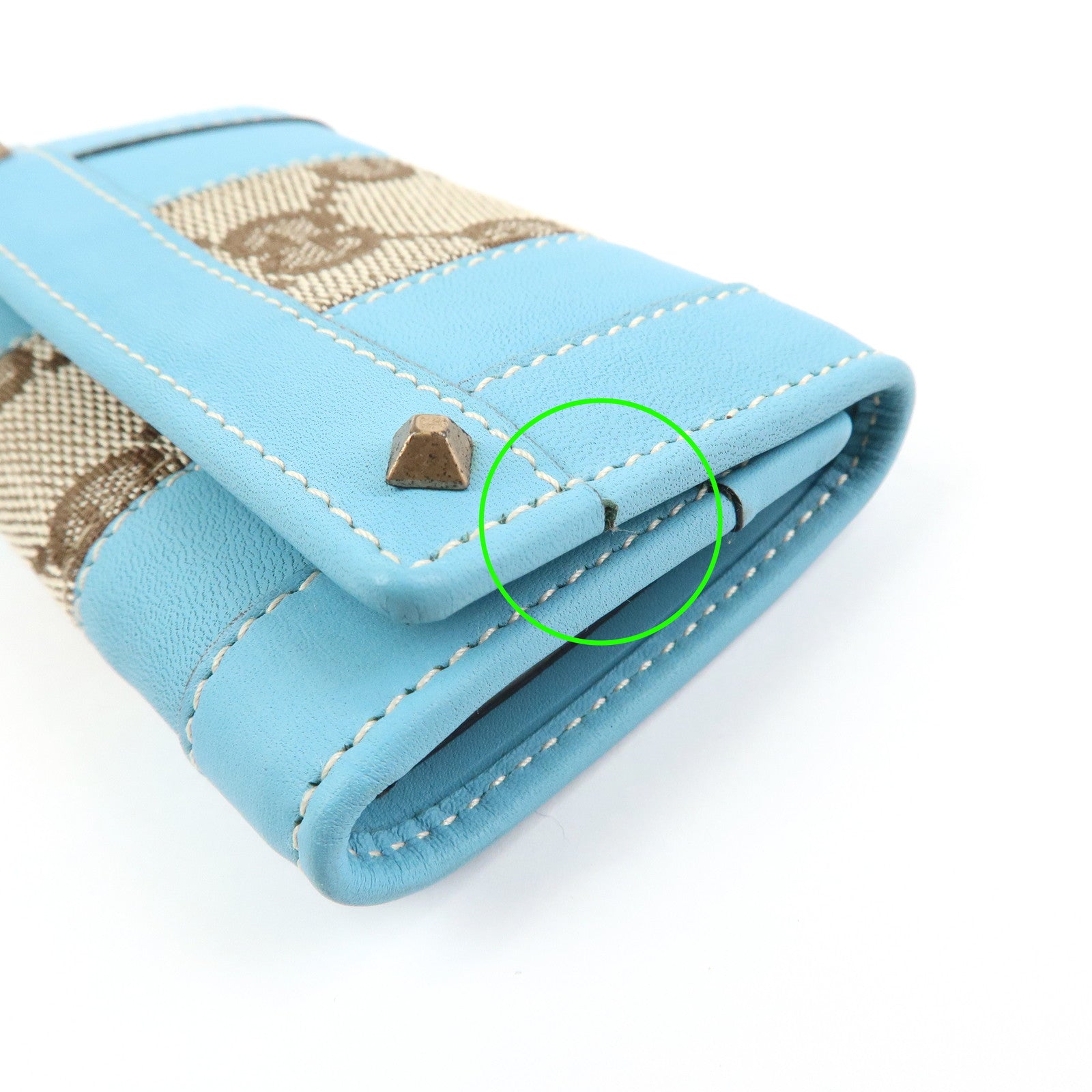 GUCCI GG Canvas Leather 6 Ring Key Case Light Blue Beige 120930