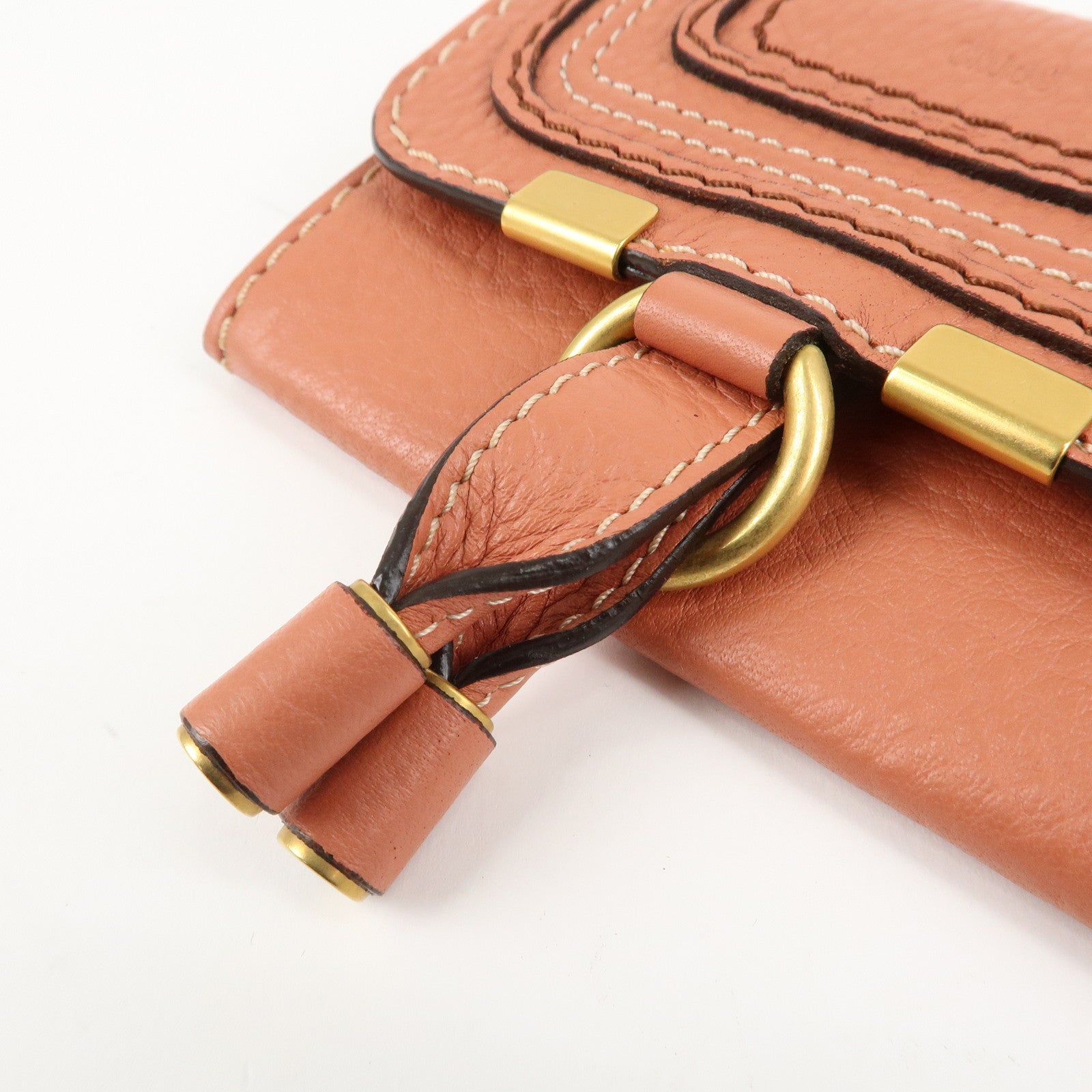 Chloe Leather Marcy Bi-fold Coin Case Card Case Orange Gold Hardware Used