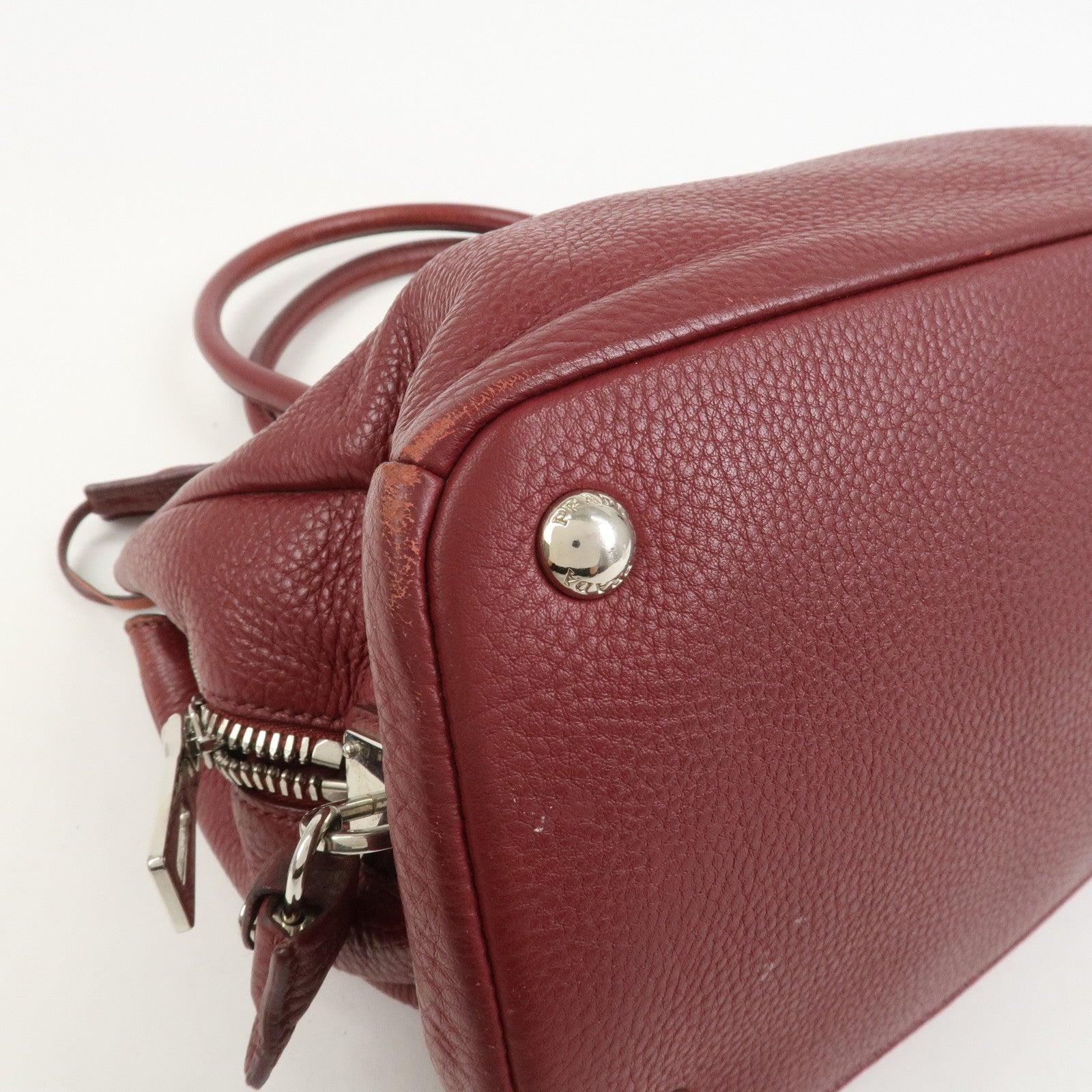 PRADA Triangle Logo 2Way Bag Hand Shoulder Bag Bordeaux 1BA853