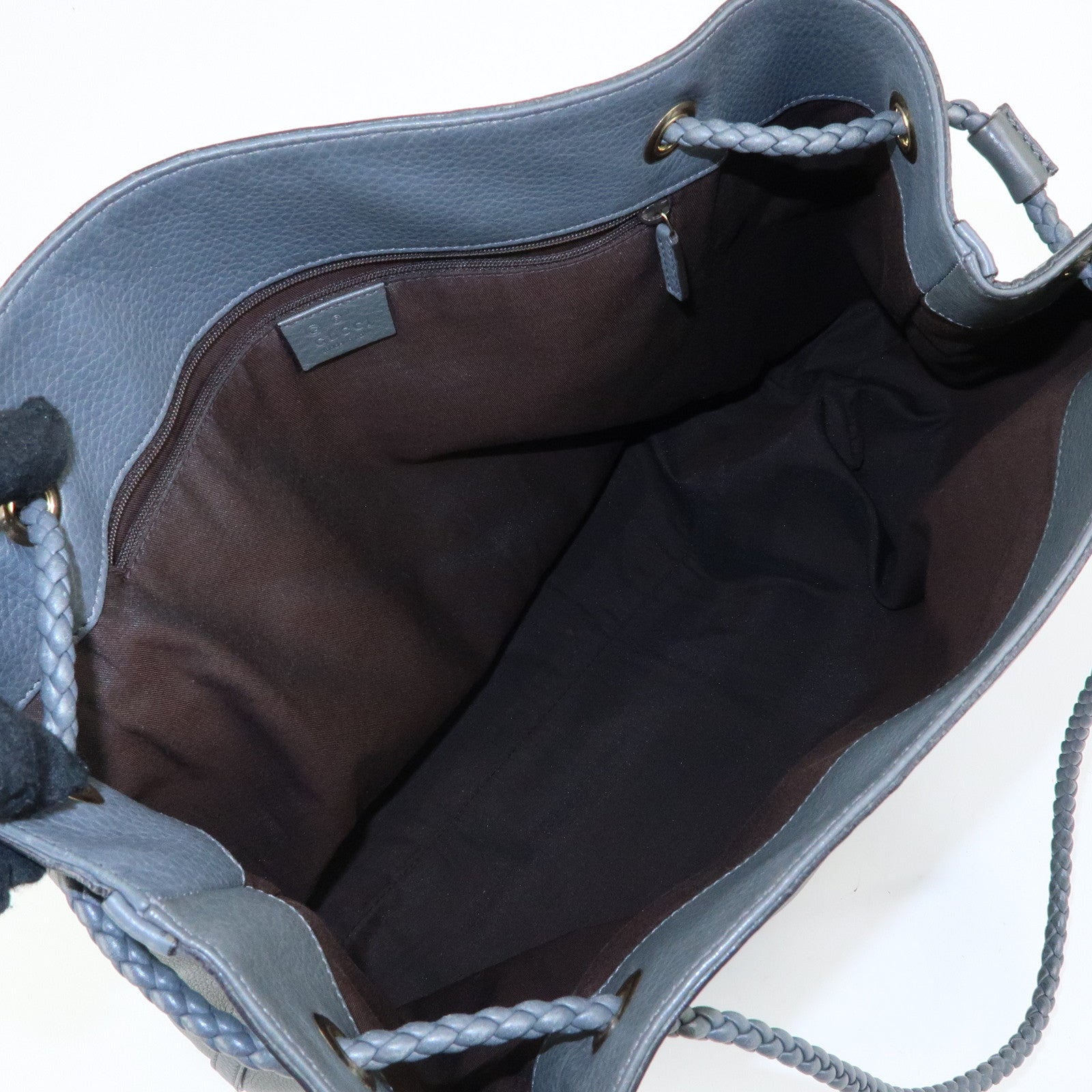 GUCCI Logo Leather Tote Bag Shoulder Bag Gray 380118