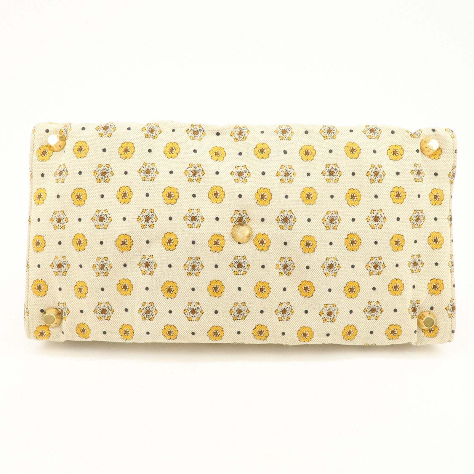 MIU MIU Canvas Leather Tote Bag Hand Bag Flower Motif Beige