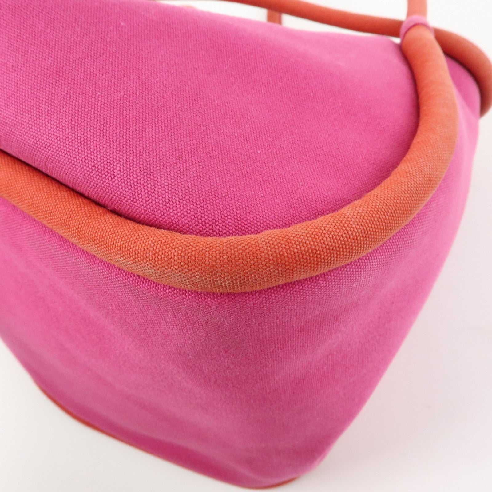 HERMES Sac Baguette GM Canvas Tote Bag Hand Bag Pink Red