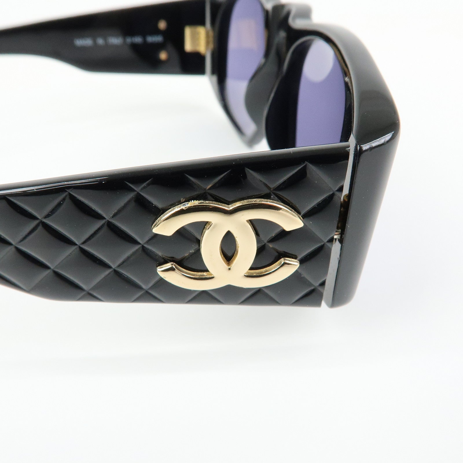 CHANEL COCO Mark Matelasse Plastic Sunglasses Black 01450 94305