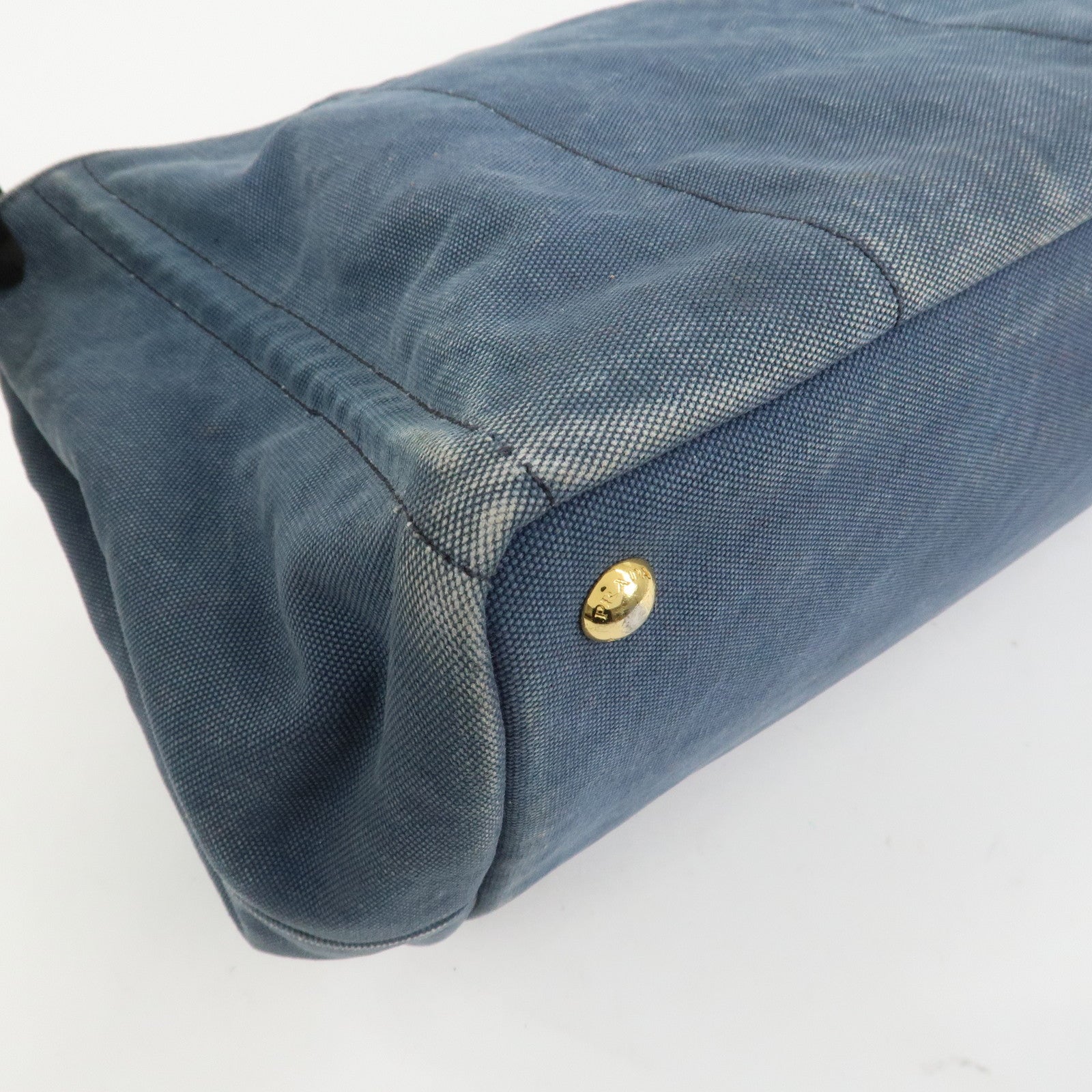 PRADA Logo Canapa Canvas Tote Bag Hand Bag Blue B1877B