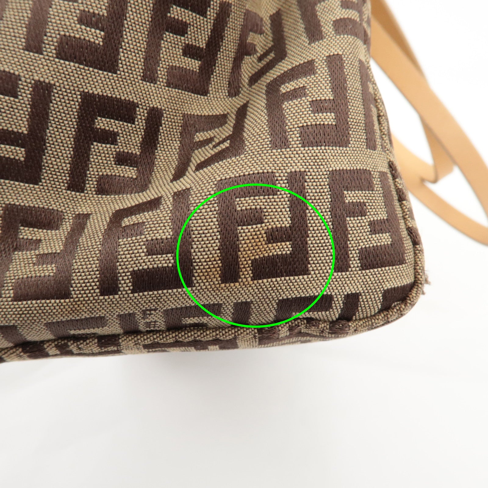 FENDI Zucchino Canvas Leather Shoulder Bag Hand Bag Brown 8BL000 Used