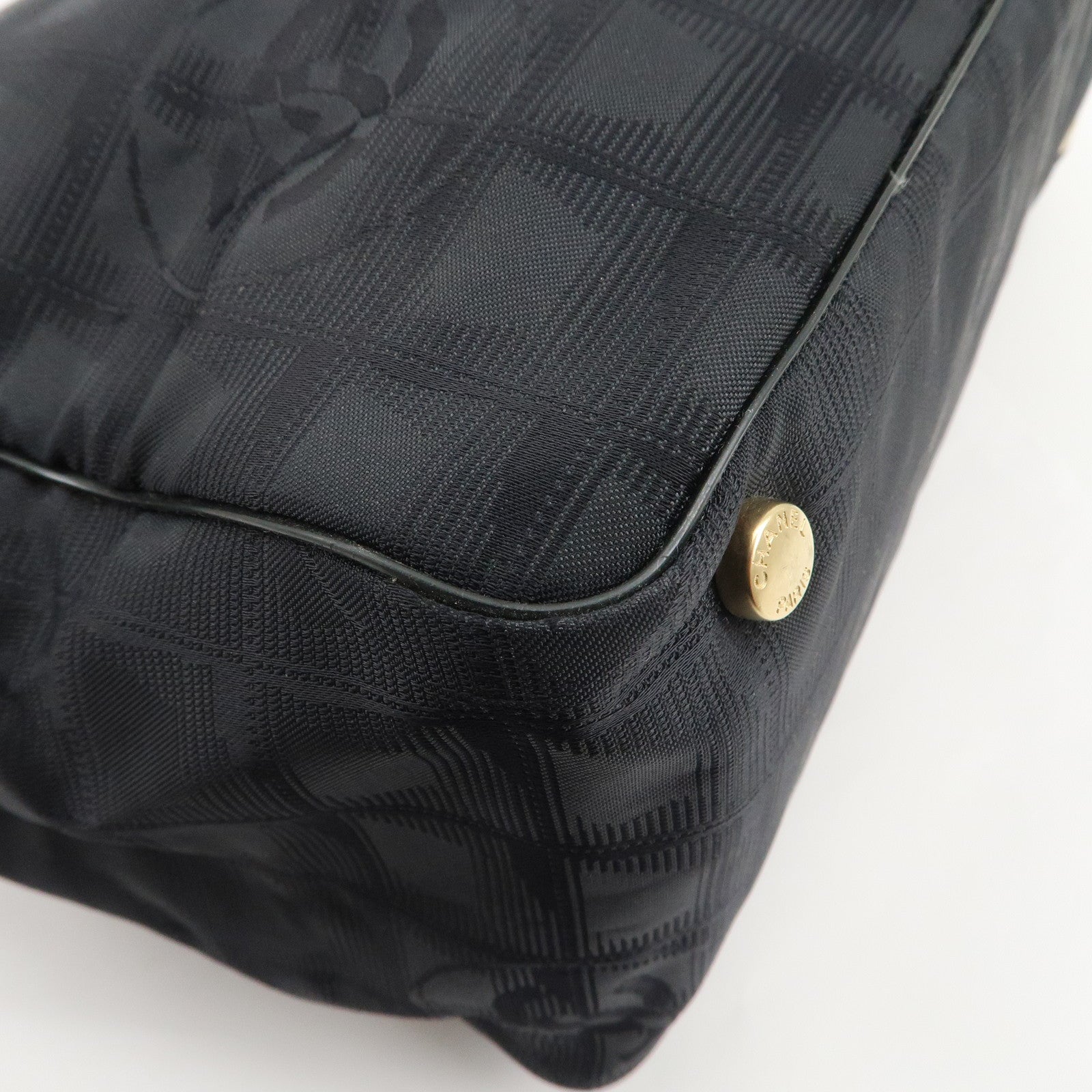 CHANEL Travel Line Nylon Jacquard Leather Tote Bag MM Black A15991 Used