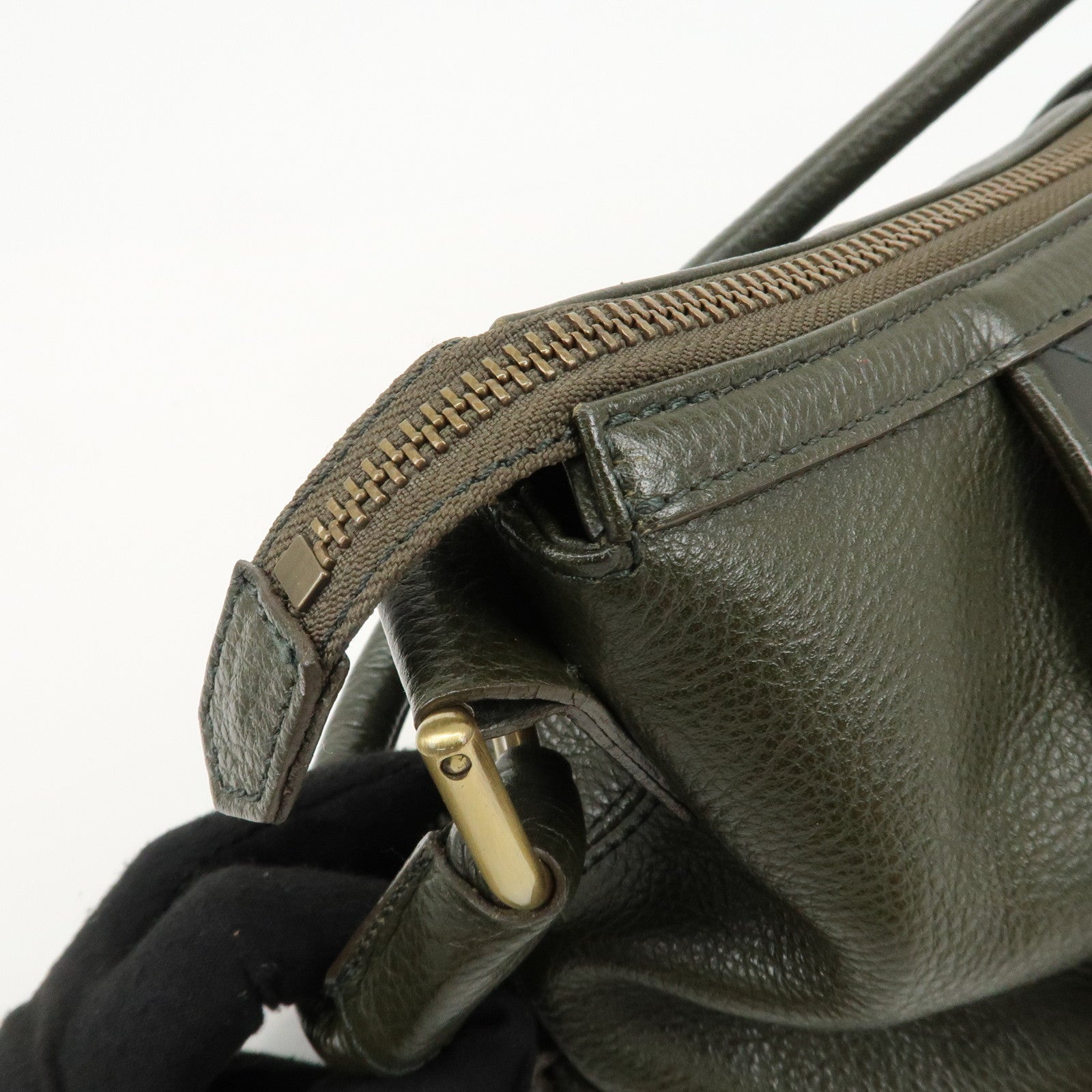 BURBERRY Leather Shoulder Bag Hand Bag Khaki Used