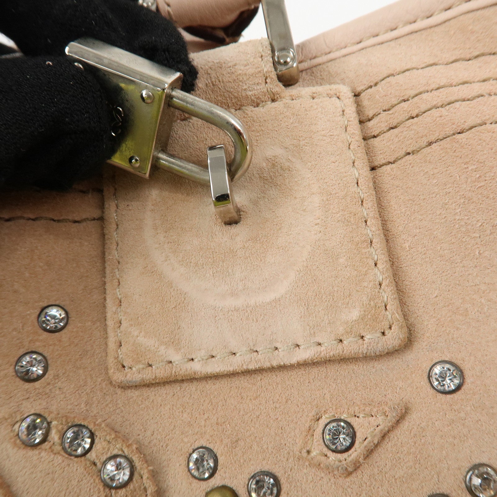 LOEWE Suede Amazona 28 Bijou Hand Bag Beige Pink Silver Hardware Used