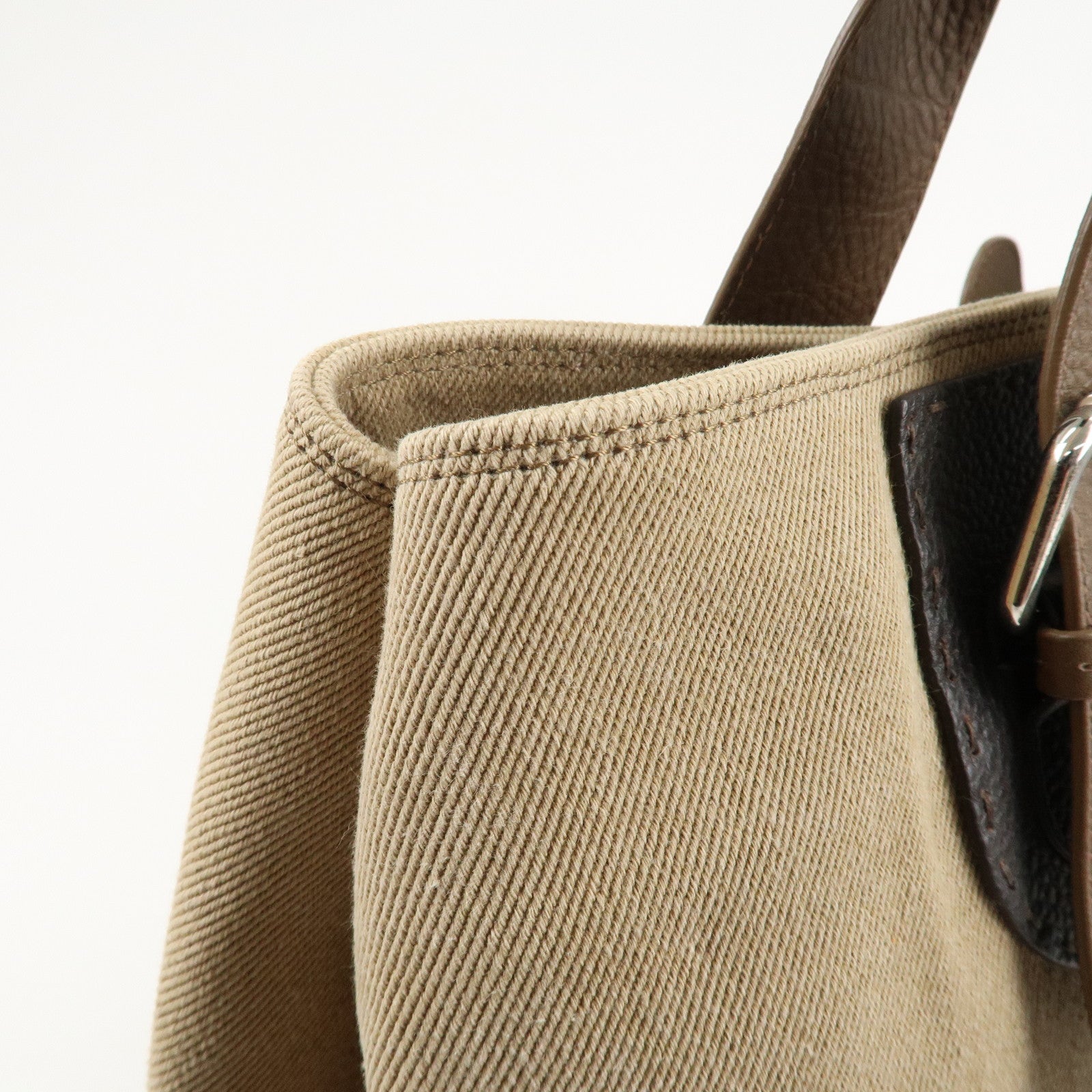 FENDI Canvas Leather Tote Bag Shoulder Bag Hand Bag Beige Used