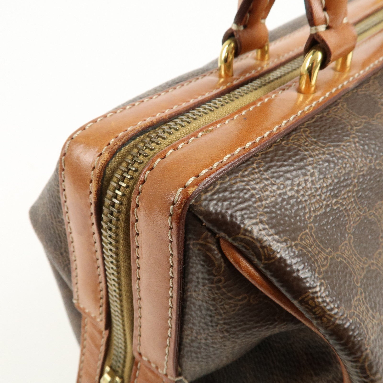 CELINE Macadam PVC Leather Boston Bag Hand Bag Brown Used