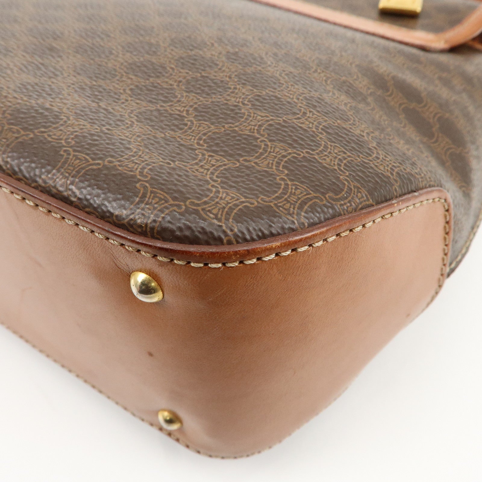 CELINE Macadam PVC Leather Hand Bag Brown Used