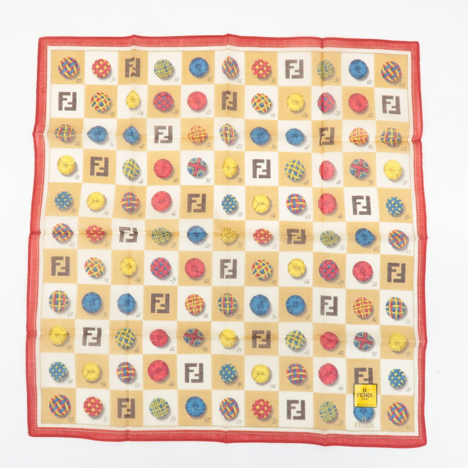 FENDI Set of 5 Cotton 100% Handkerchief Red Pink Brown Beige White Used