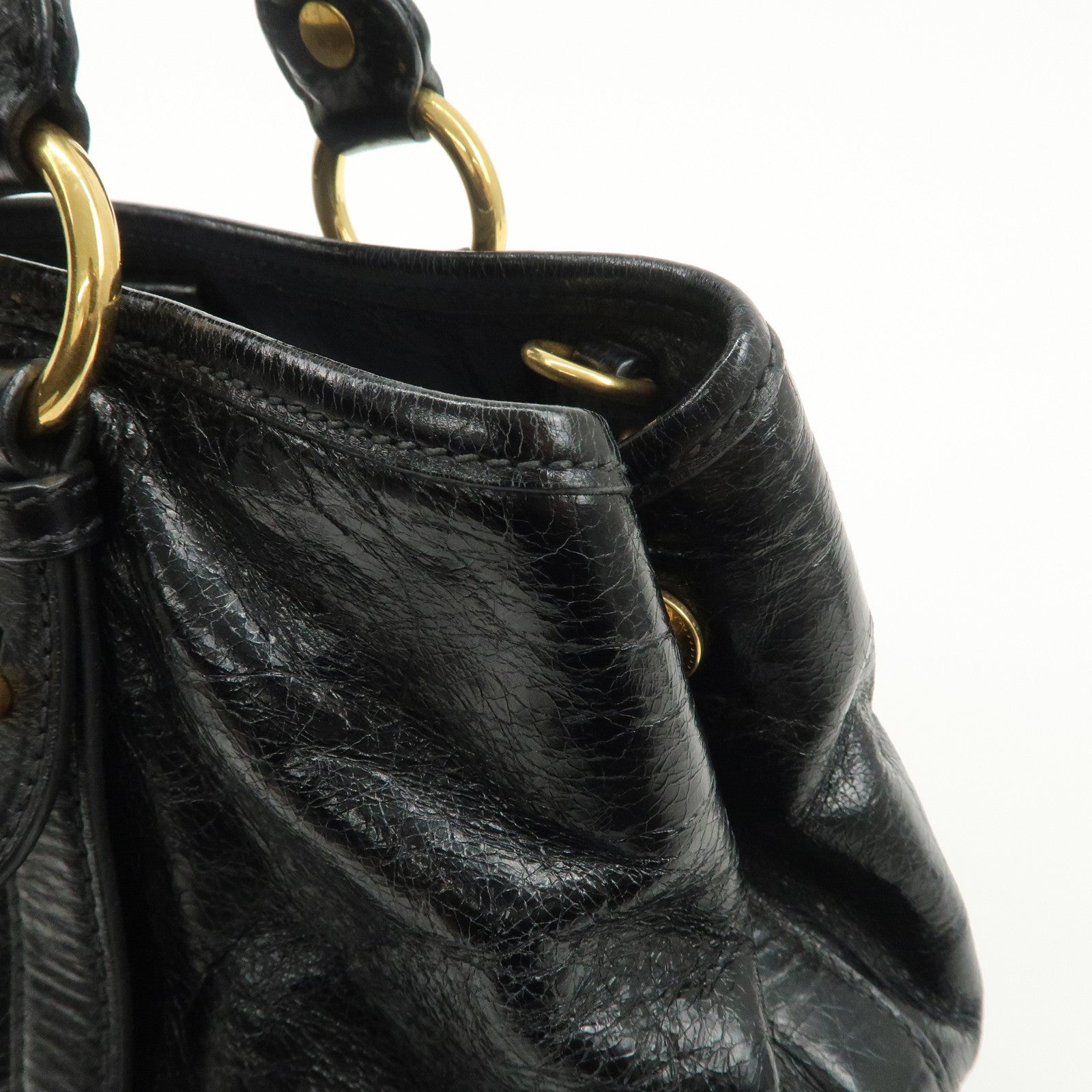 MIU MIU Leather 2Way Bag Hand Bag Shoulder Bag Black RN0685 Used