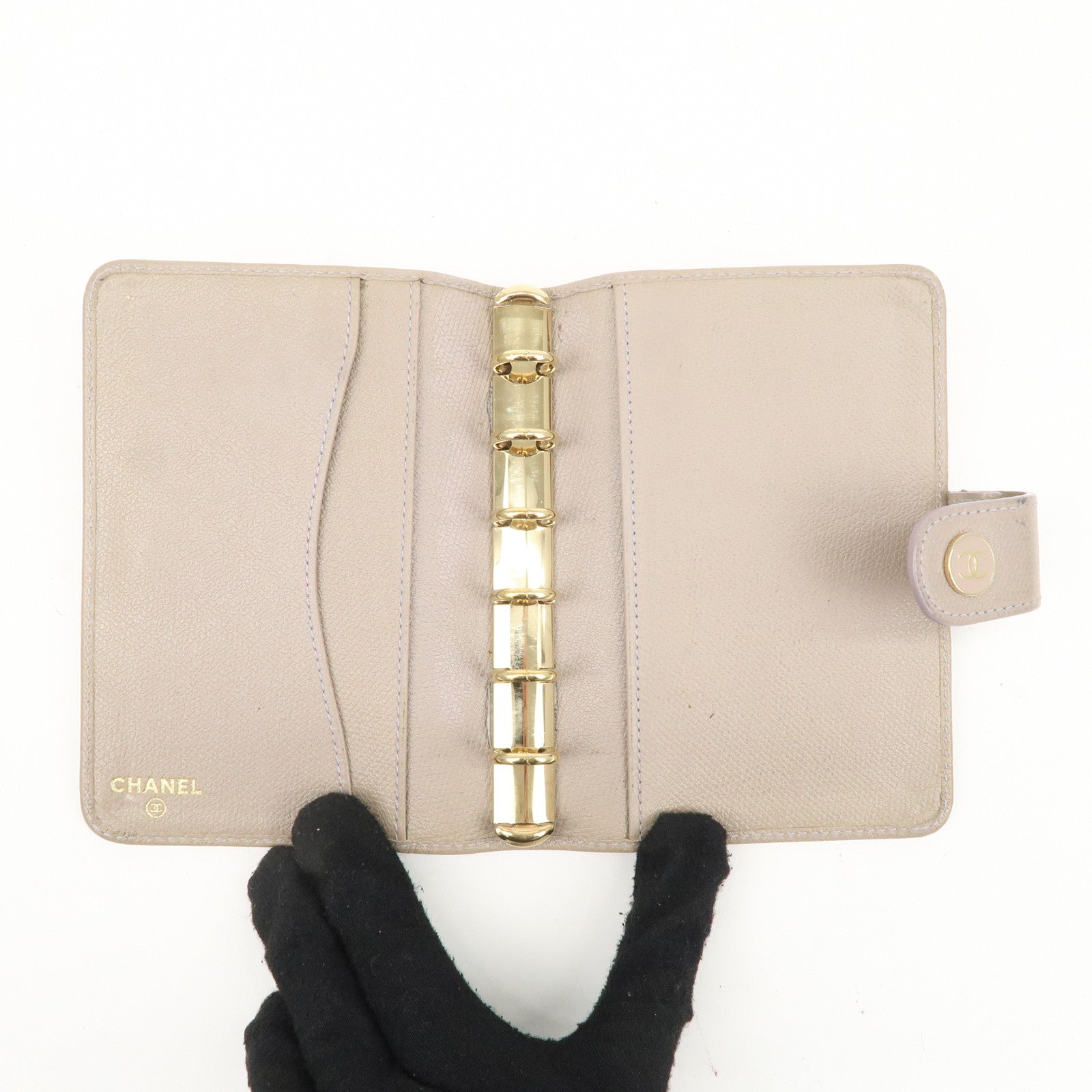 CHANEL COCO Button Leather Agenda Cover Gray Used