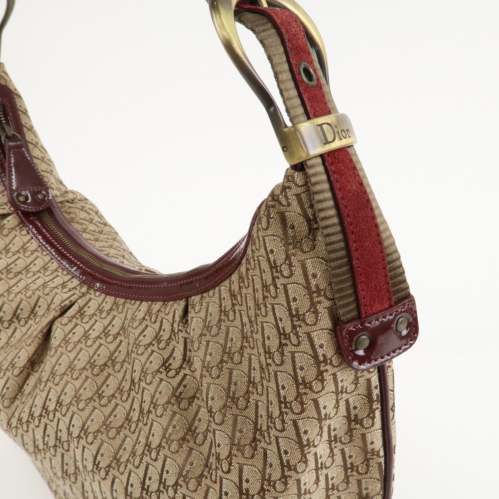 Christian Dior Trotter Canvas Patent Leather Suede Shoulder Bag Used