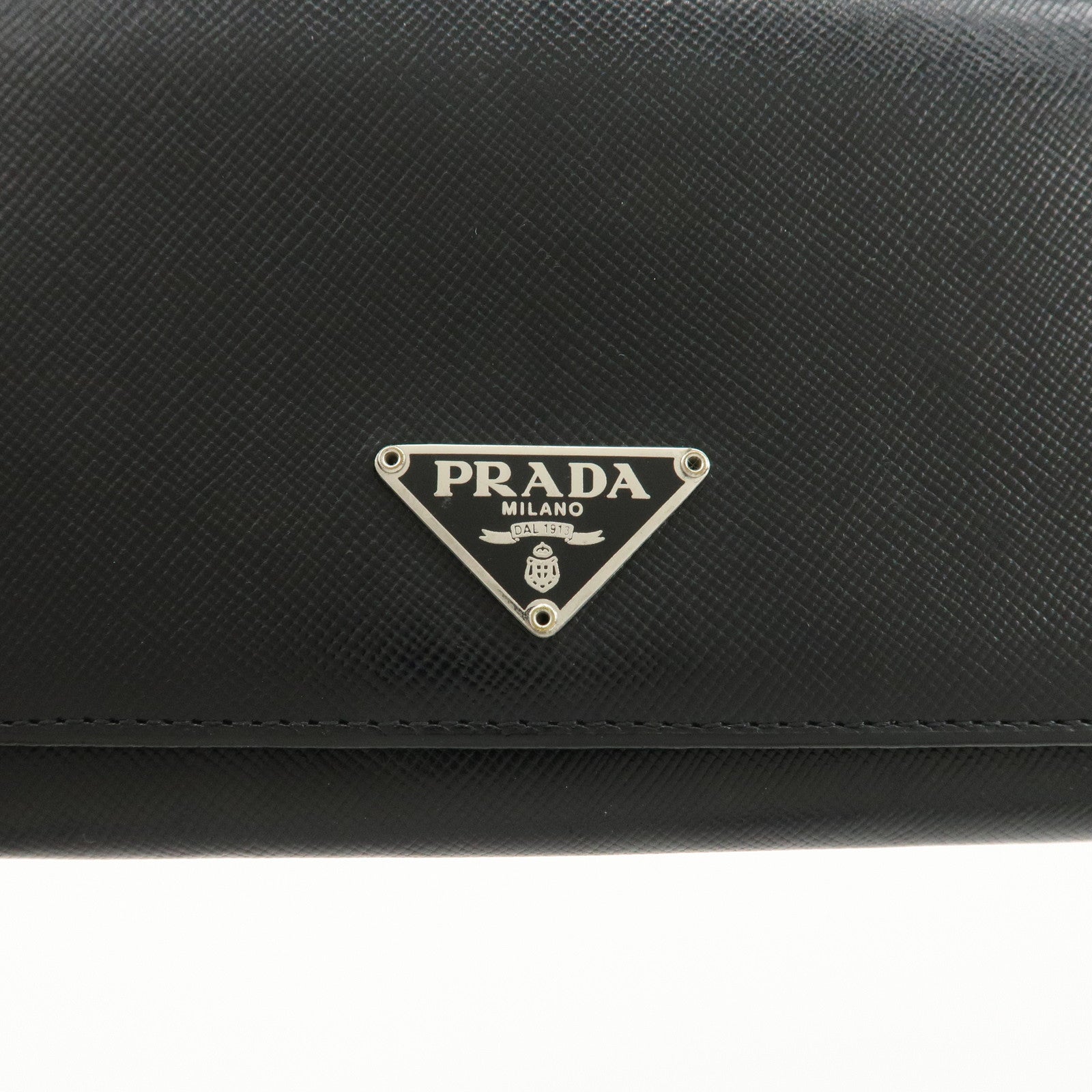 PRADA Leather Bi-fold Long Wallet Black Silver Hardware Used