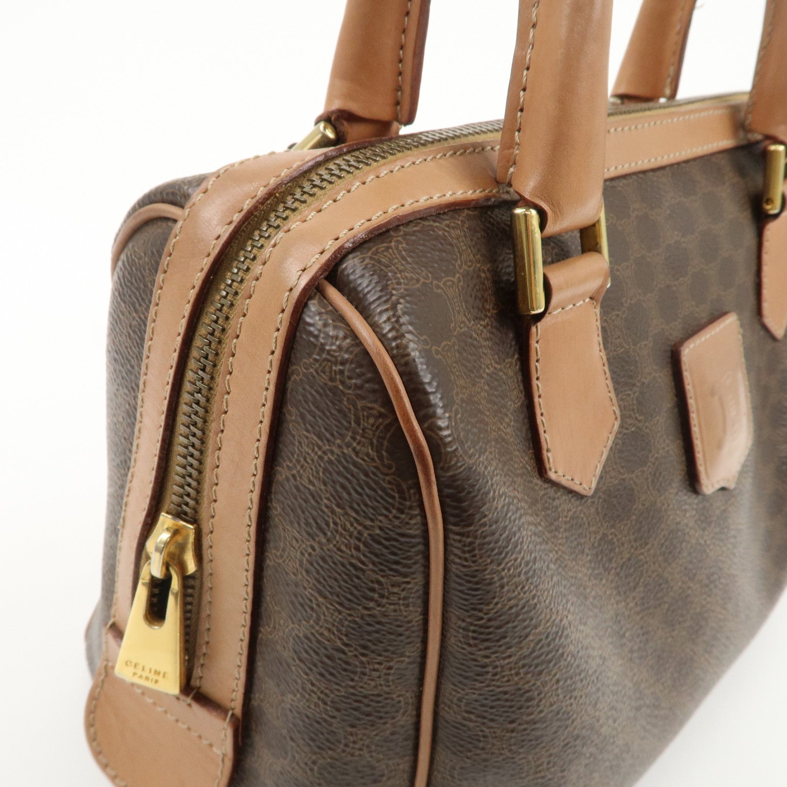 CELINE Macadam PVC Leather Boston Bag Hand Bag Brown Used