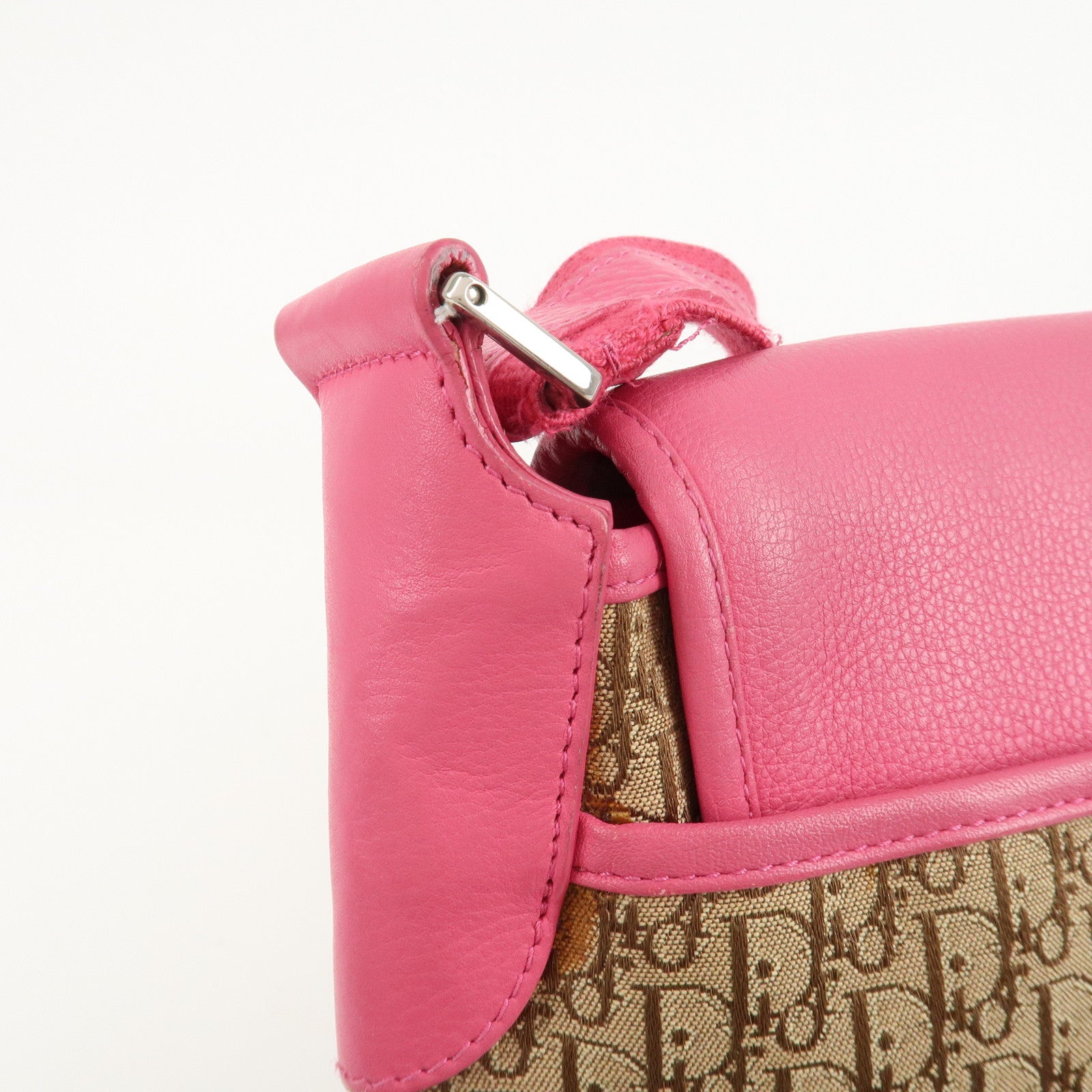 Christian Dior Trotter Canvas Leather Shoulder Bag Beige Pink Used