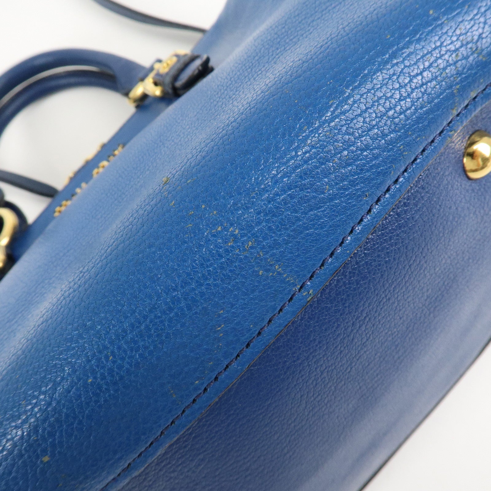 MIU MIU Leather 2Way Shoulder Bag Hand Bag Blue Gold HDW Used