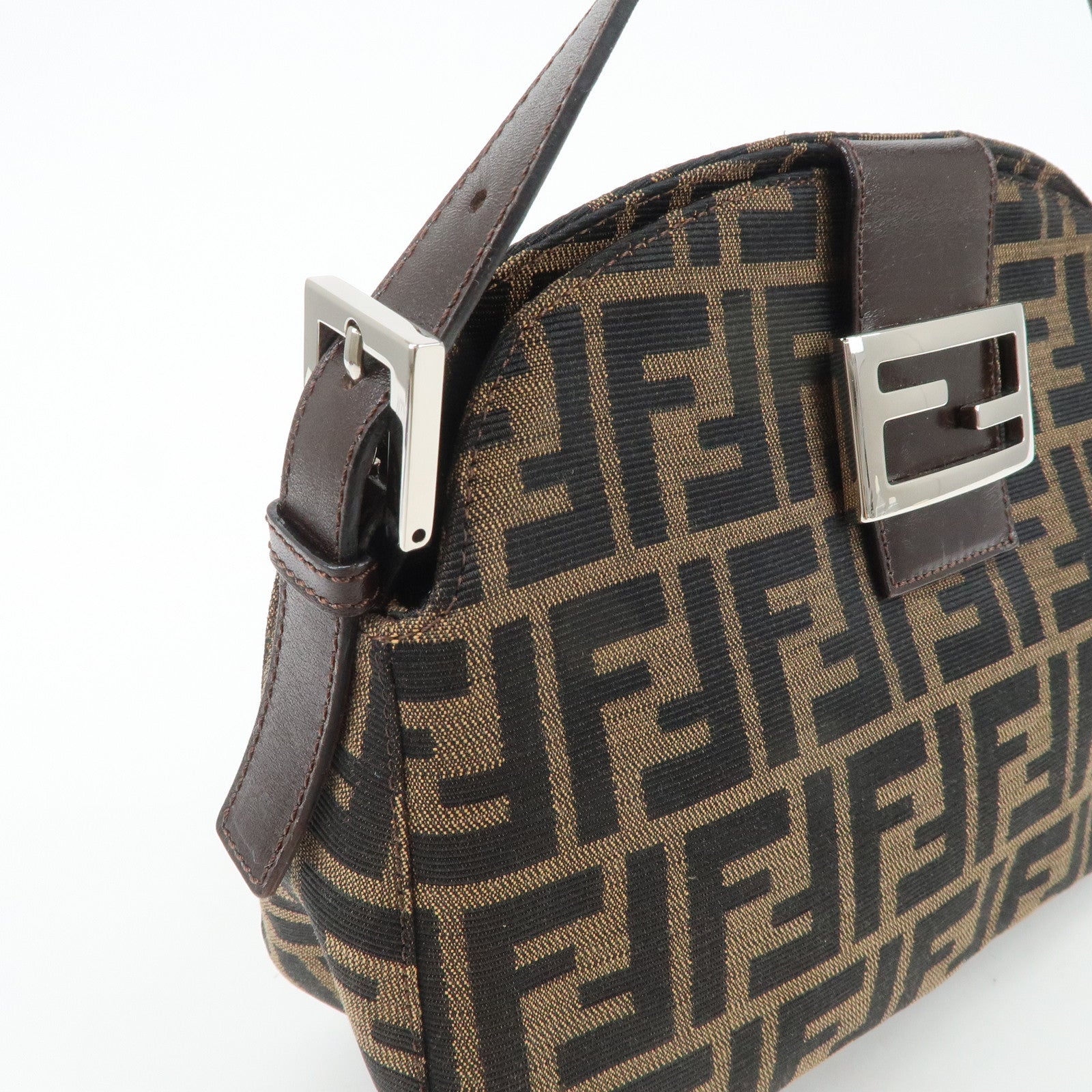 FENDI Zucca Canvas Leather Semi-Shoulder Bag Brown Black 26725 Used