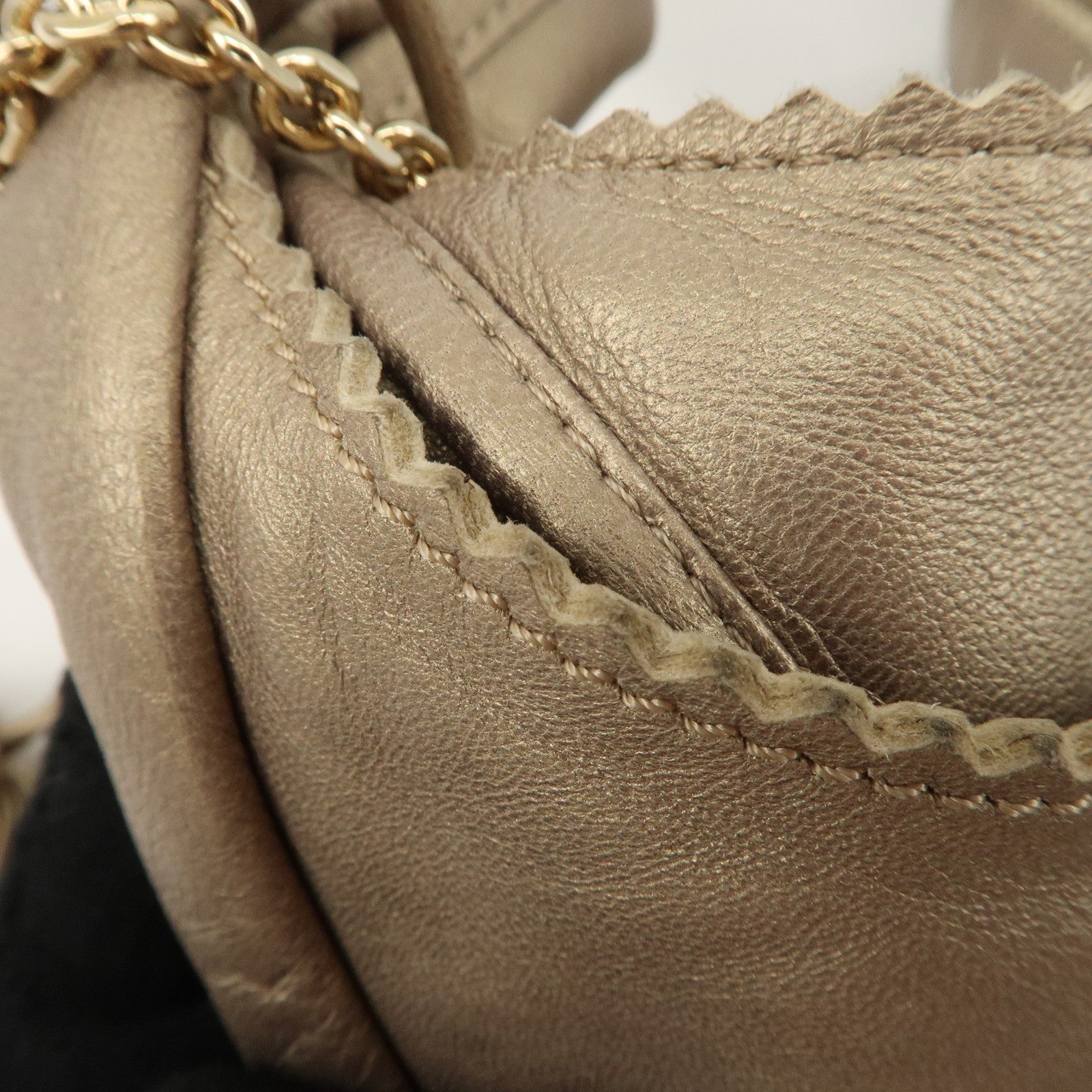LOEWE Leather Viento One Shoulder Bag Gold Used