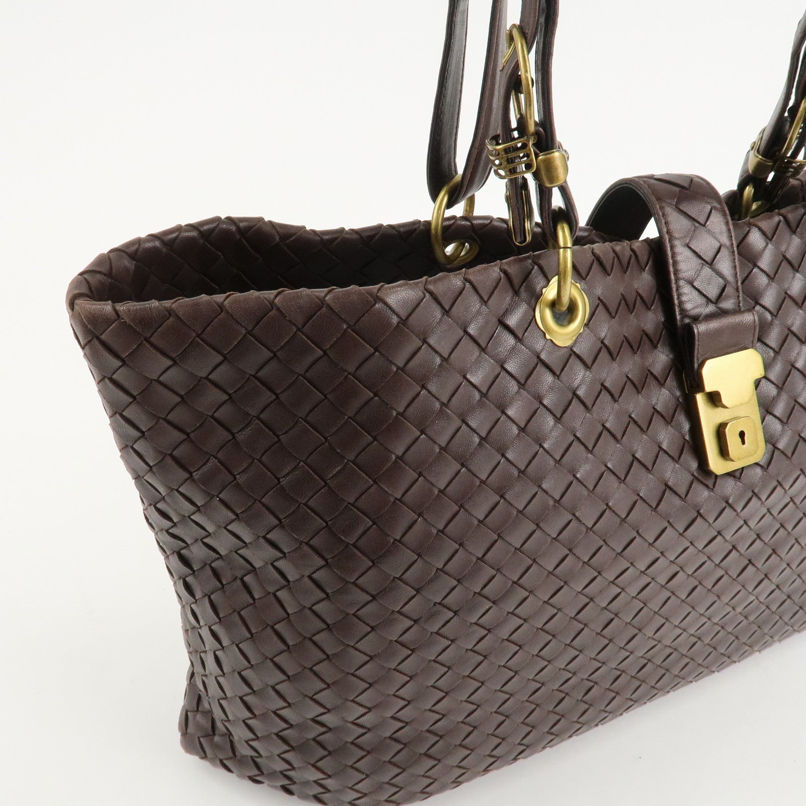 BOTTEGA VENETA Intrecciato Leather Tote Bag Dark Brown 162197 Used