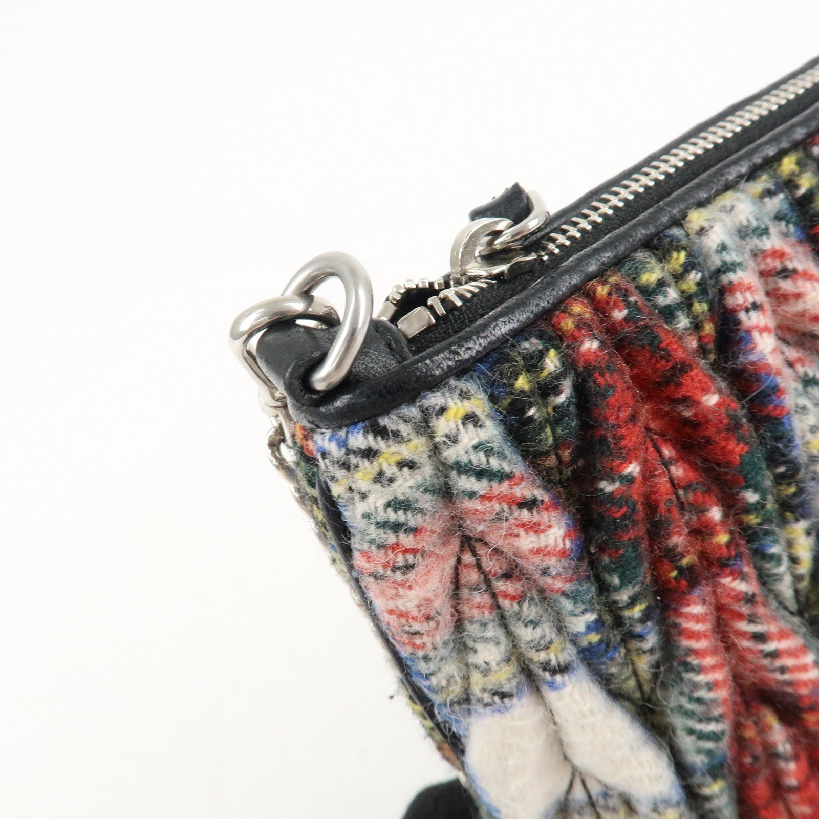 MIU MIU Matelasse Wool Leather Chain Shoulder Bag Red Used