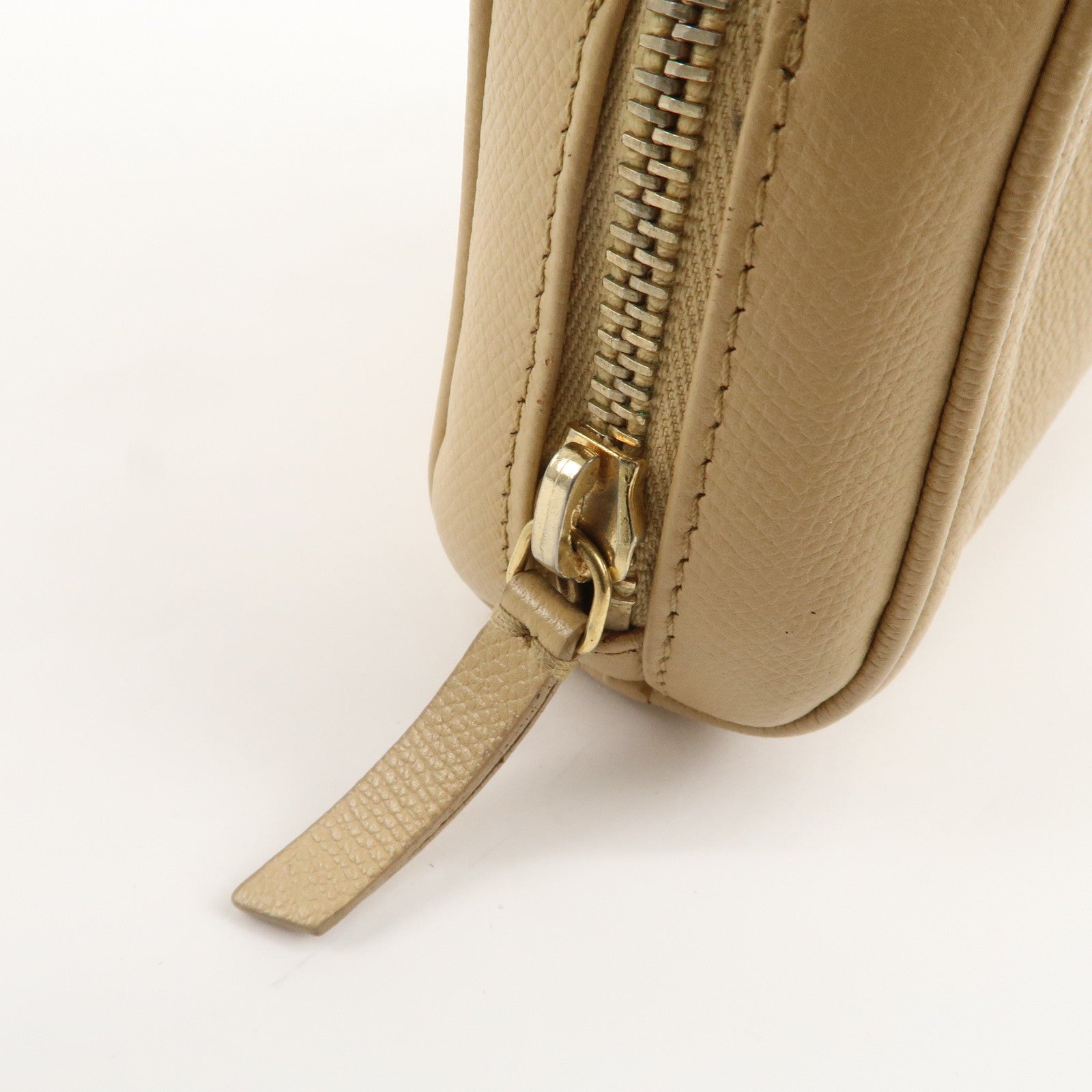 CHANEL COCO Button Leather Cosmetic Pouch Beige Gold A20913 Used