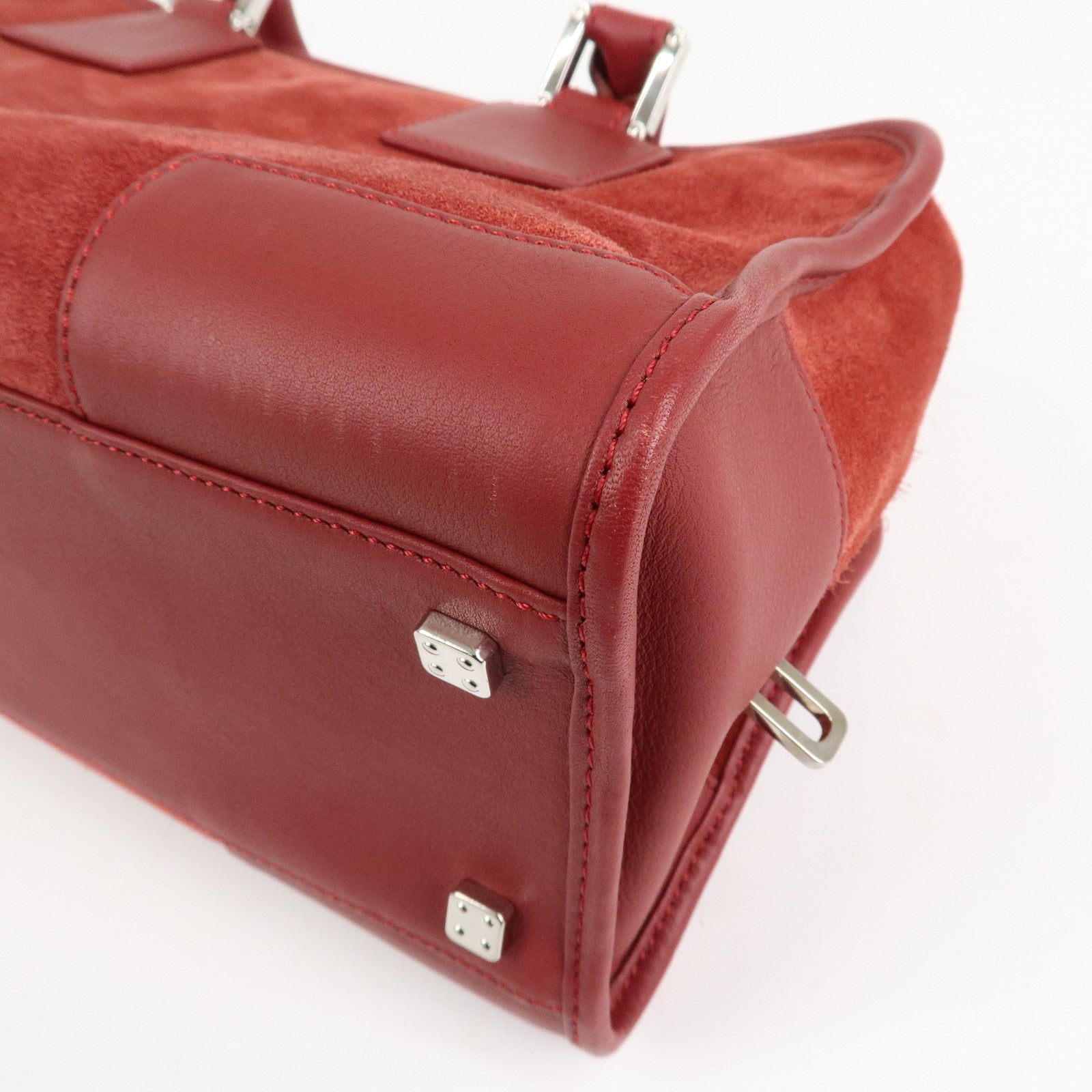 LOEWE Anagram Suede Leather Amazona 28 Hand Bag Red Silver HDW Used