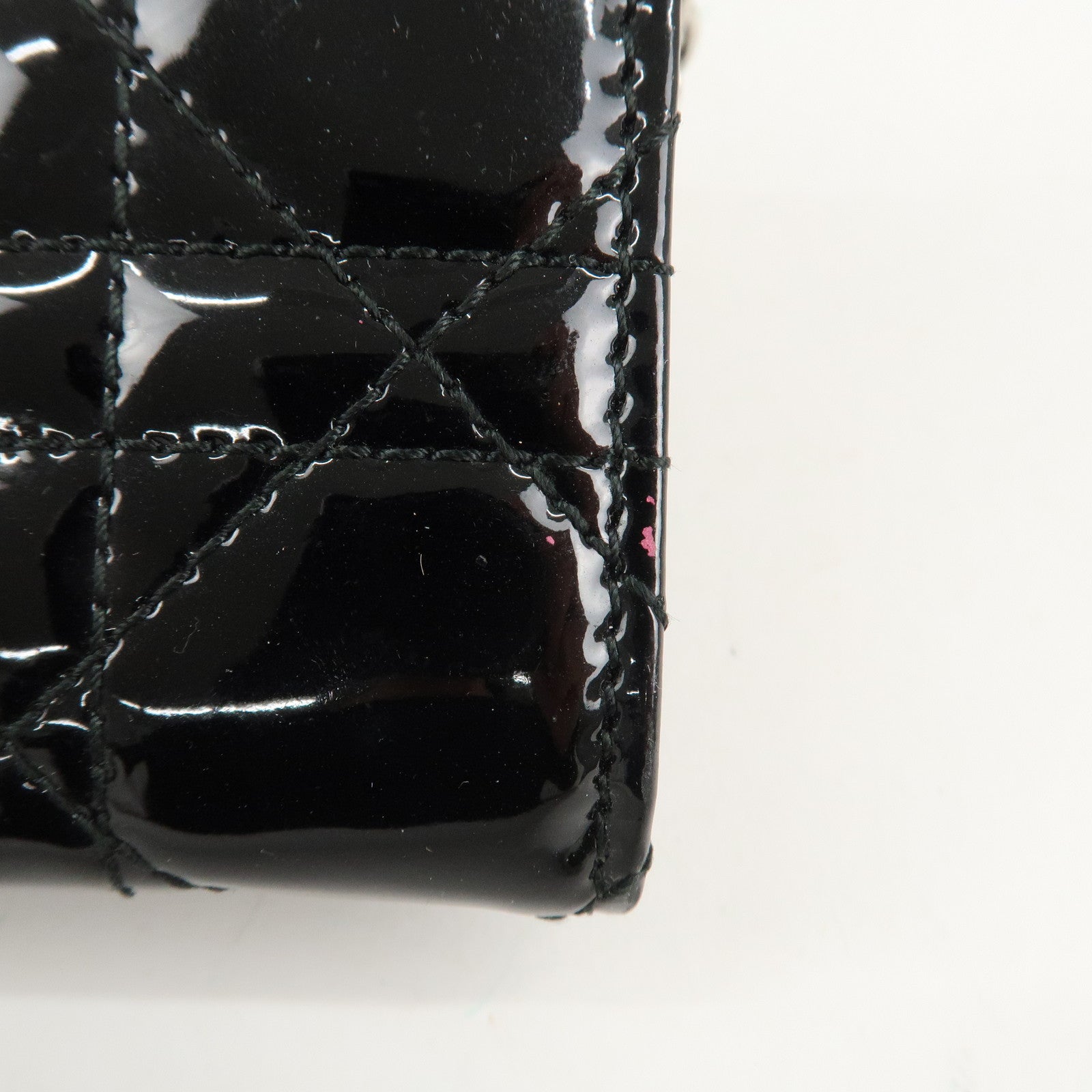 Christian Dior New Lock Cannage Patent Leather Chain Long Wallet Used