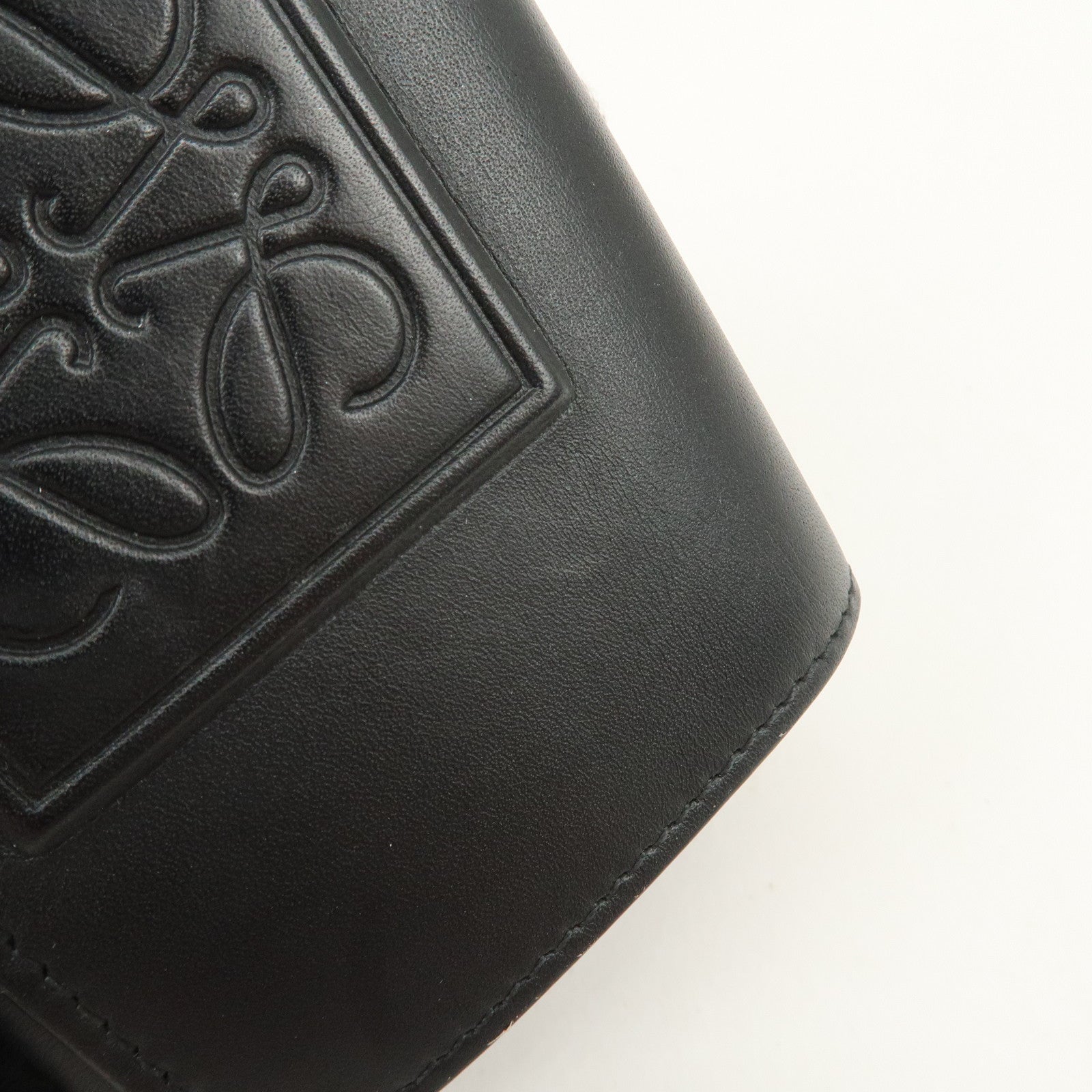 LOEWE Anagram Leather Tri-fold Wallet Black Used