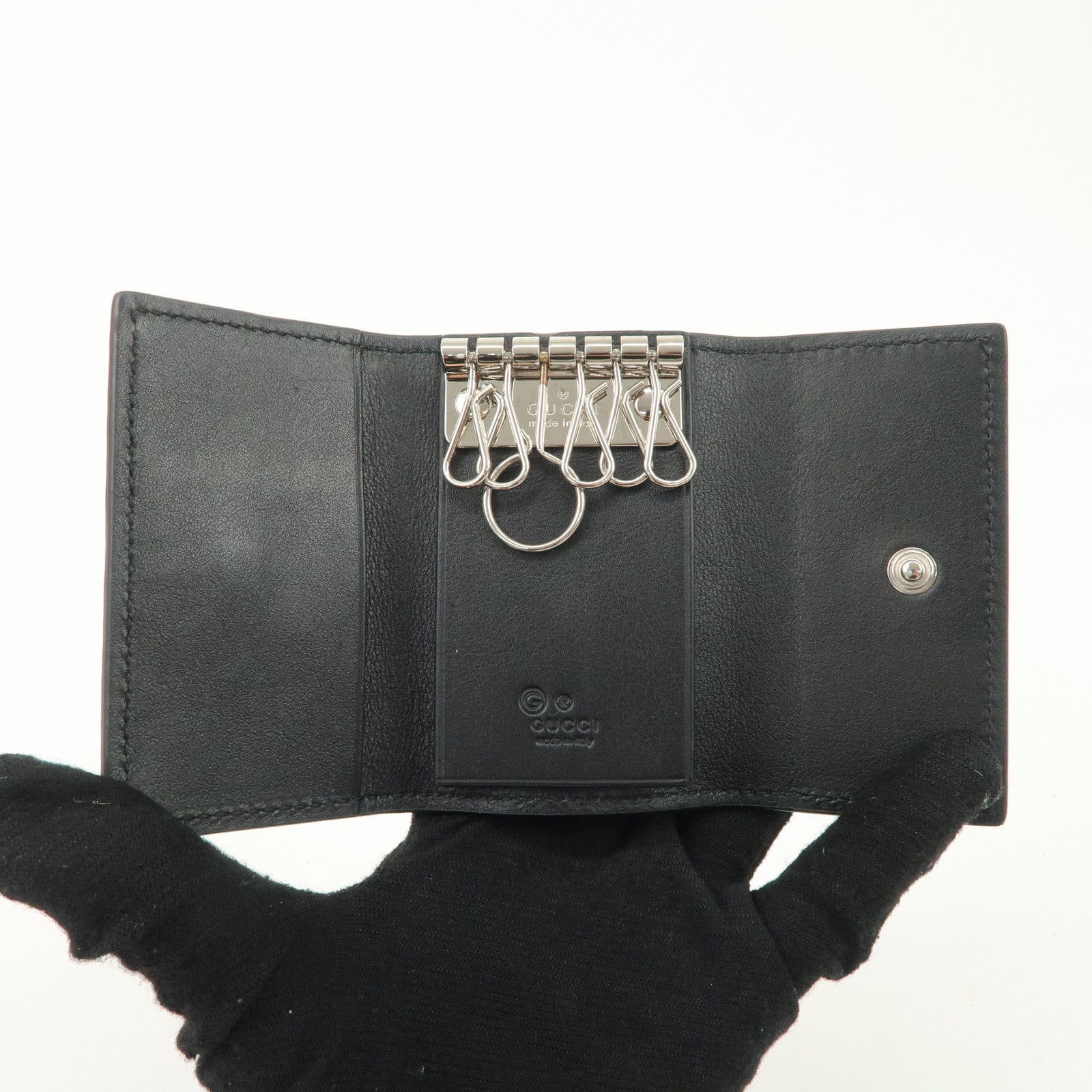 GUCCI Micro Guccissima Leather 6 Rings Key Case Black 150402 Used