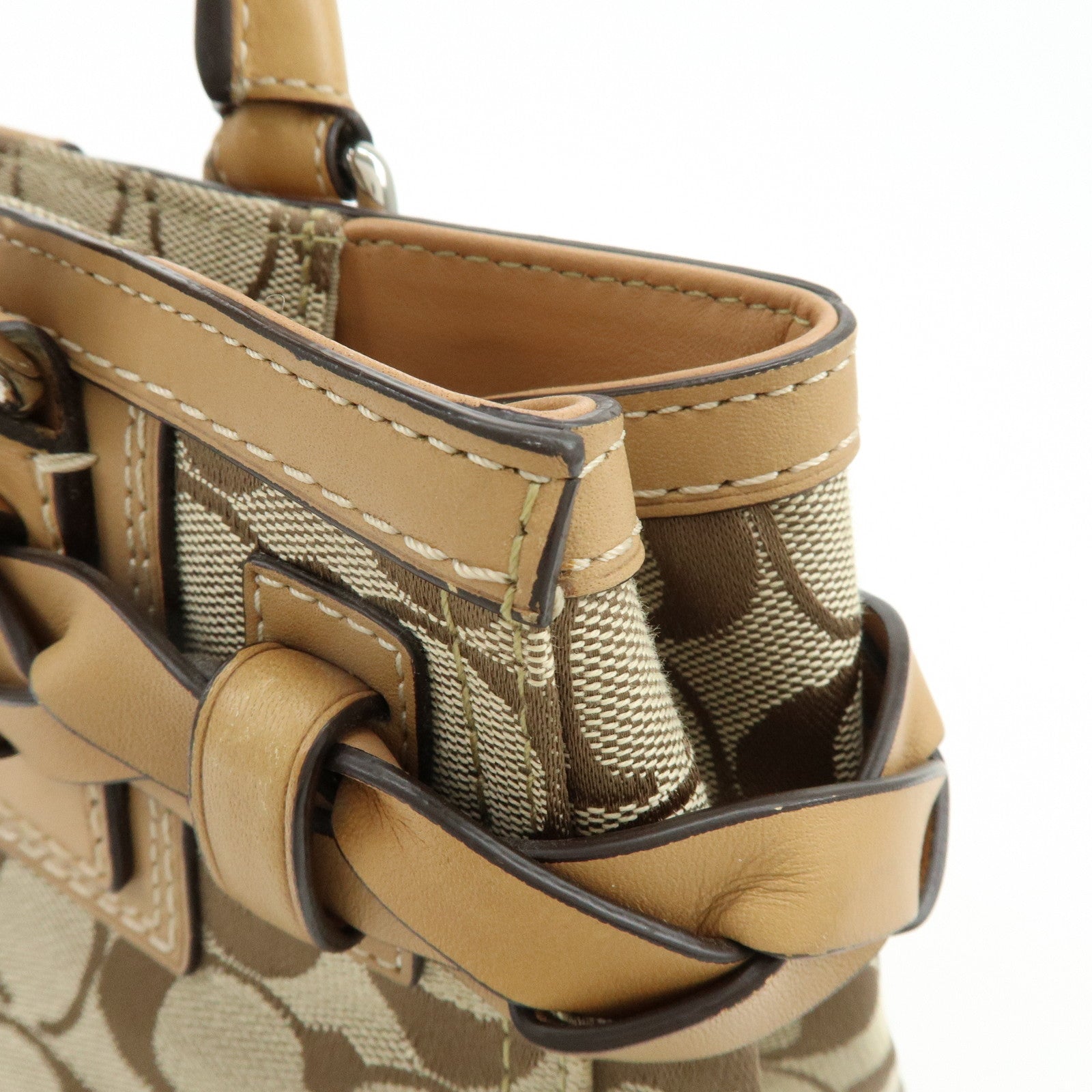 COACH Signature Canvas Leather Tote Bag Hand Bag Brown