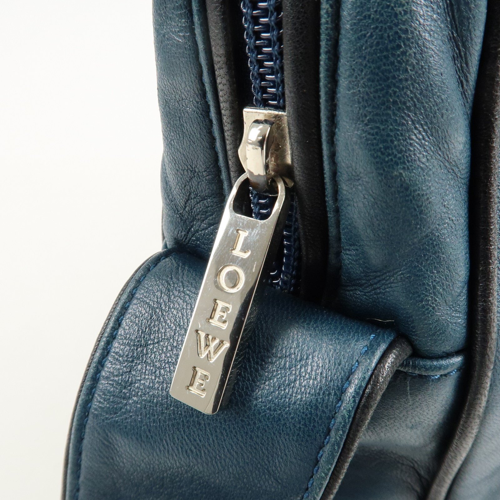 LOEWE Anagram Leather Shoulder Bag Blue Used