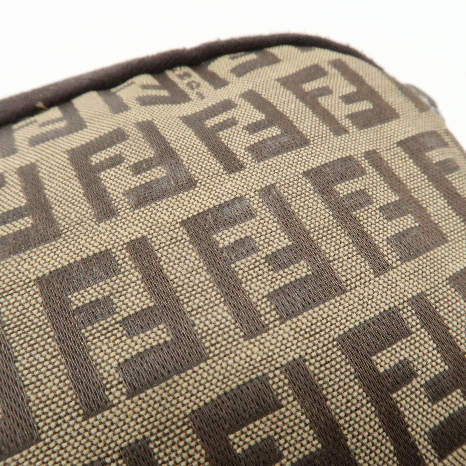 FENDI Zucchino Canvas Mini Pouch Beige Dark Brown 7N0003 Used