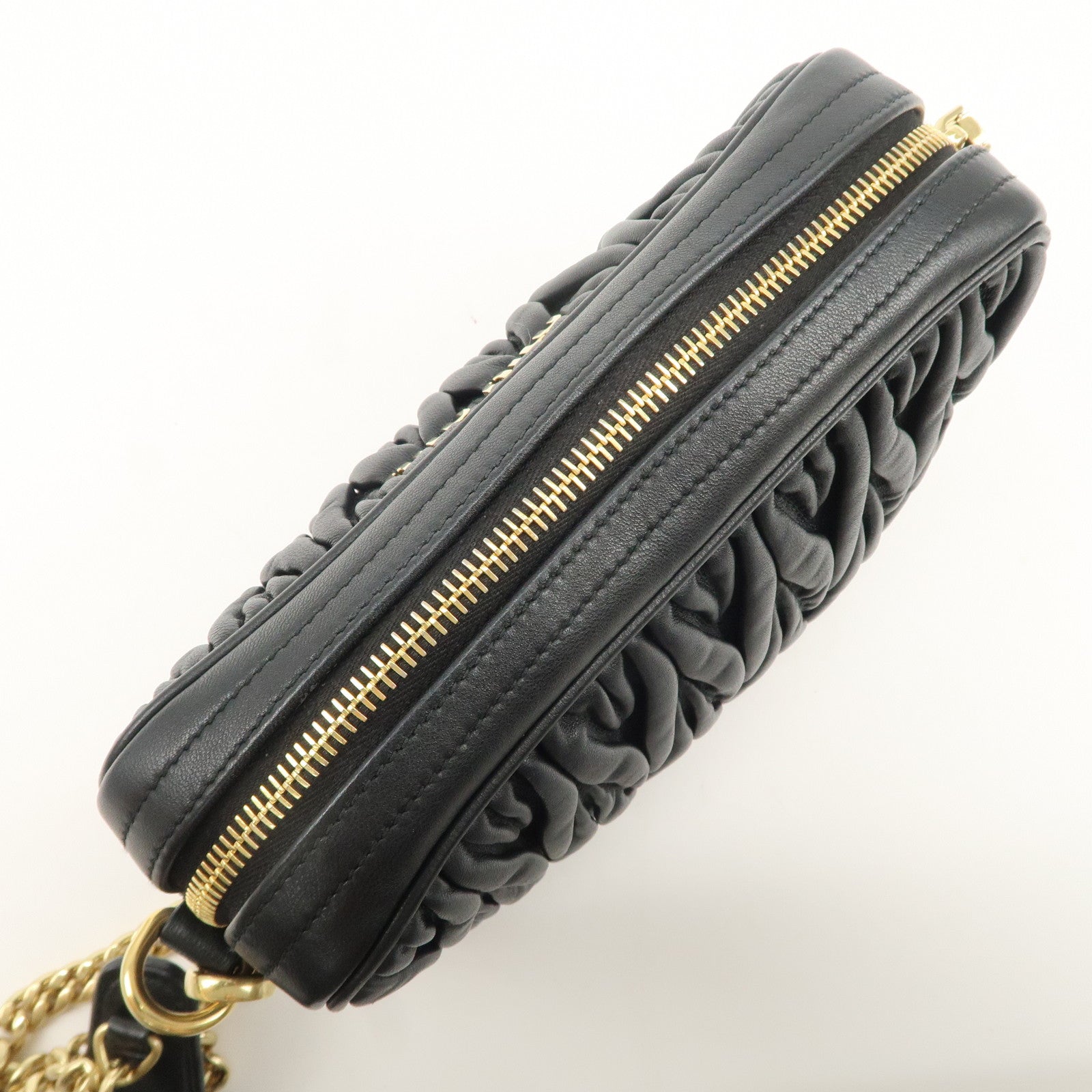 MIU MIU Matelasse Leather Chain Shoulder Bag Crossbody Bag Black Used